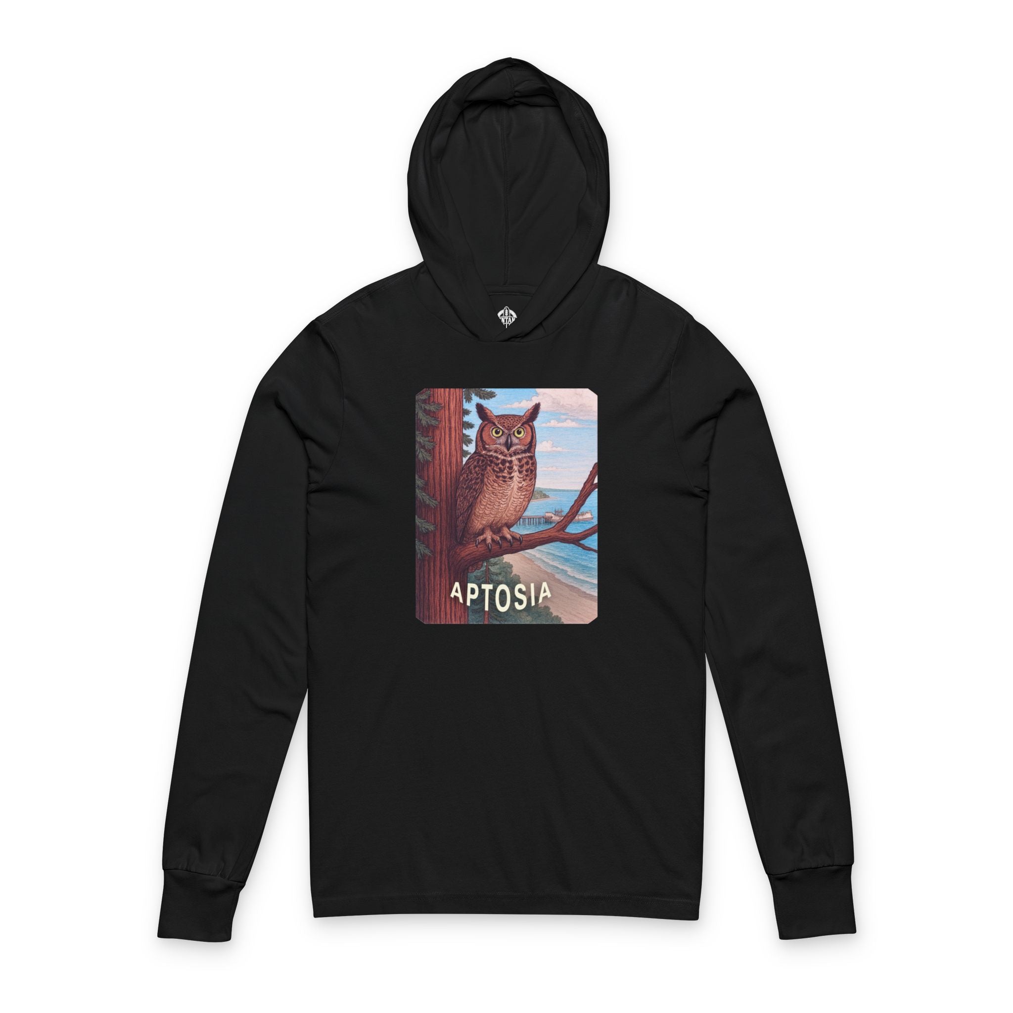 Aptos California Aptosia Owl Unisex - Cotton Long Sleeve Hooded T-Shirt