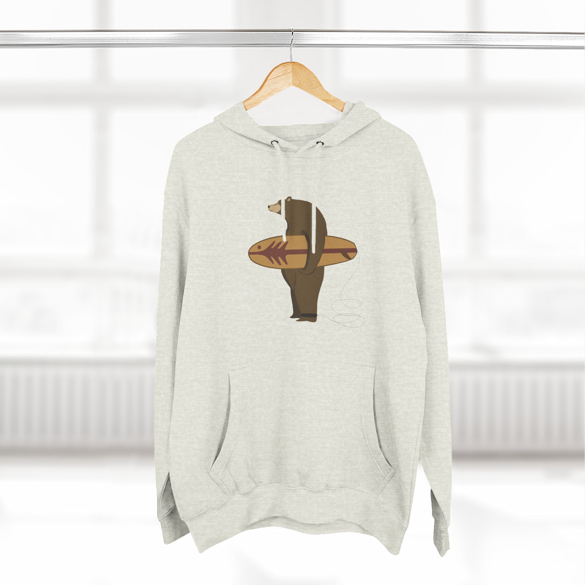 Surfing Grizzly Bear by Fabian Lavater Unisex - Pull-Over Cotton Blend Fleece Hoodie