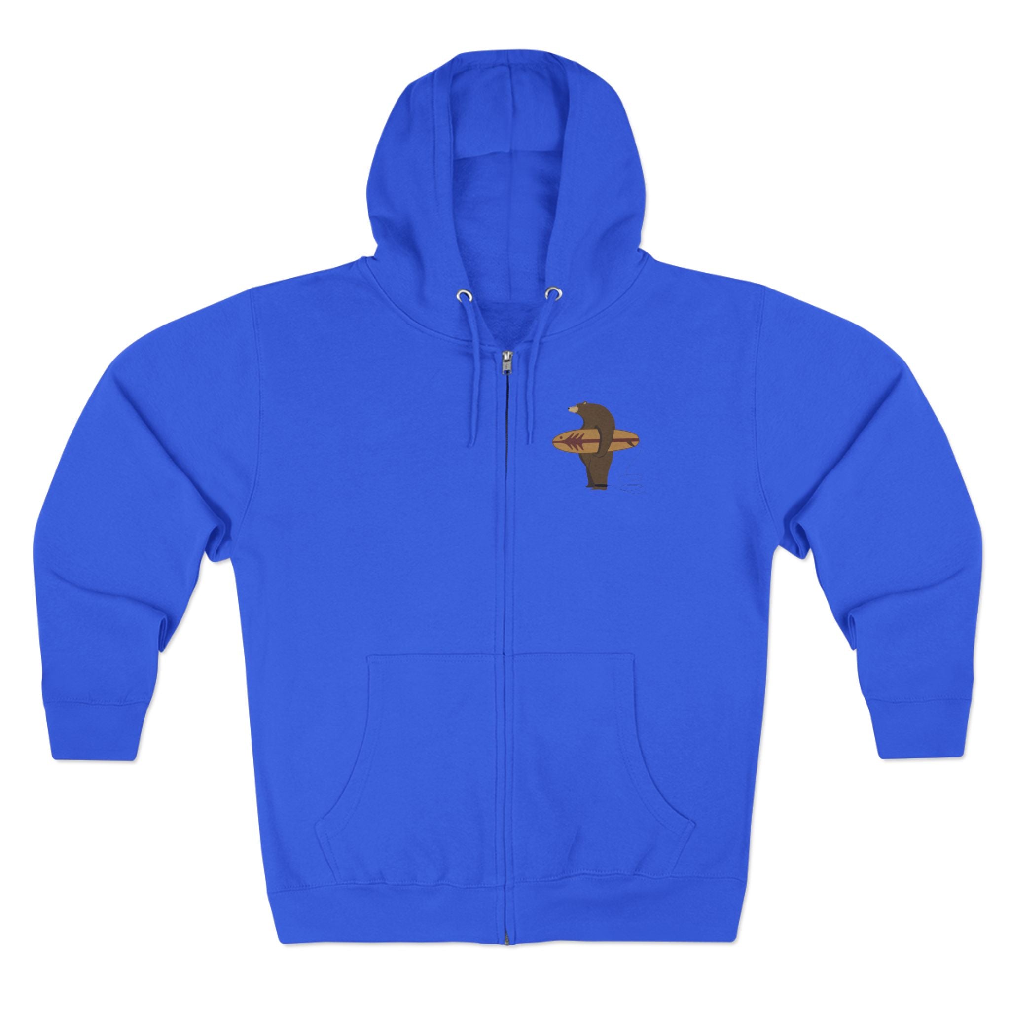 Surfing Grizzly Bear by Fabian Lavater Unisex - Zip Cotton Blend Fleece Hoodie