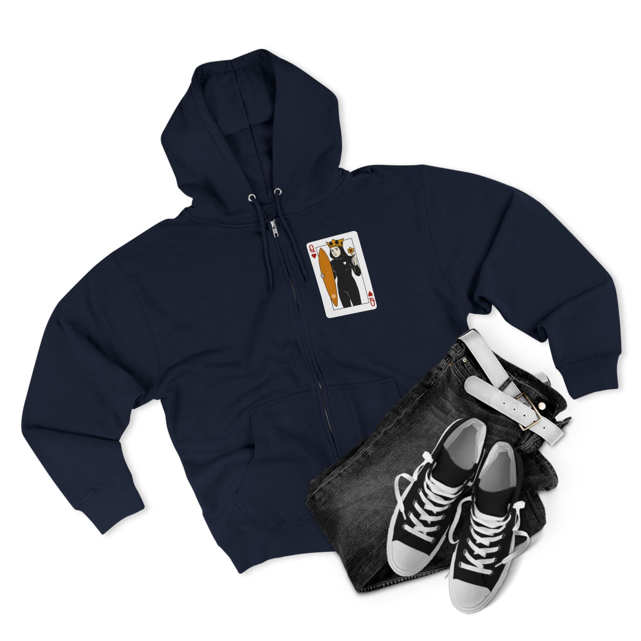 Queen of Hearts Surfer Unisex - Zip Cotton Blend Fleece Hoodie