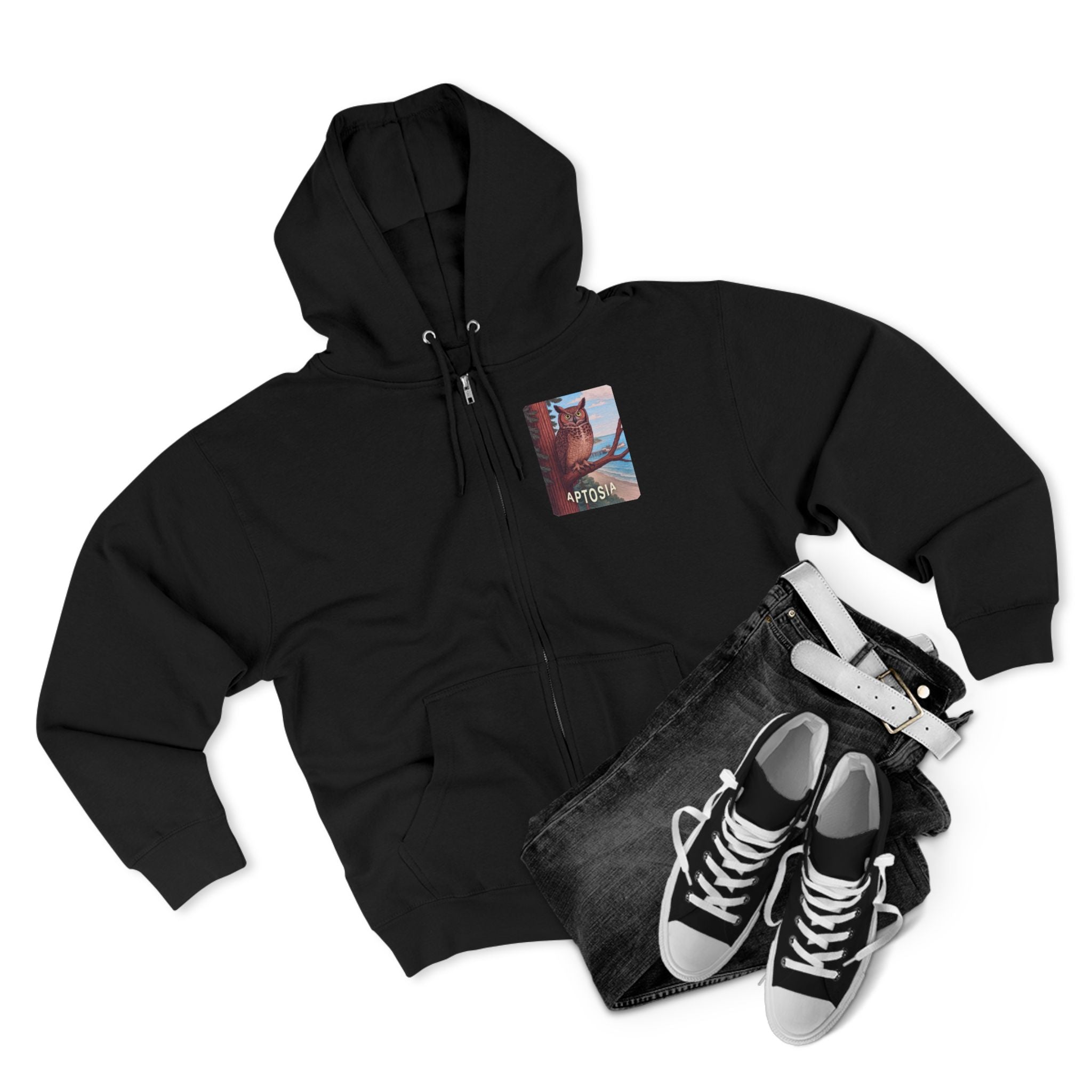 Aptos California Aptosia Owl Unisex - Zip Cotton Blend Fleece Hoodie