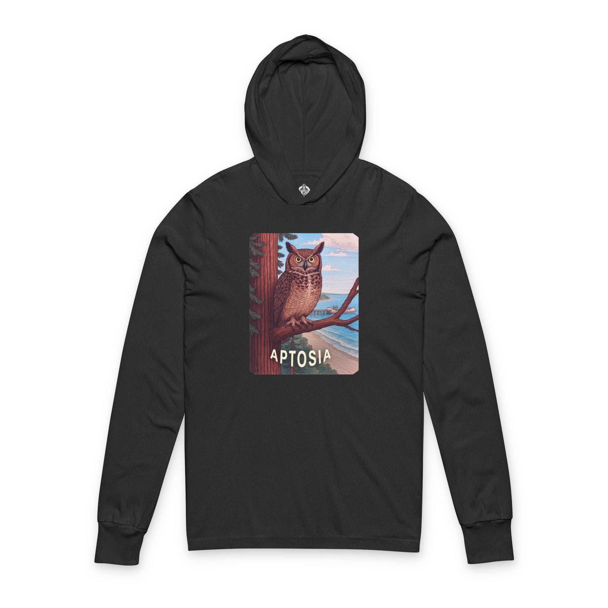 Aptos California Aptosia Owl Unisex - Cotton Long Sleeve Hooded T-Shirt