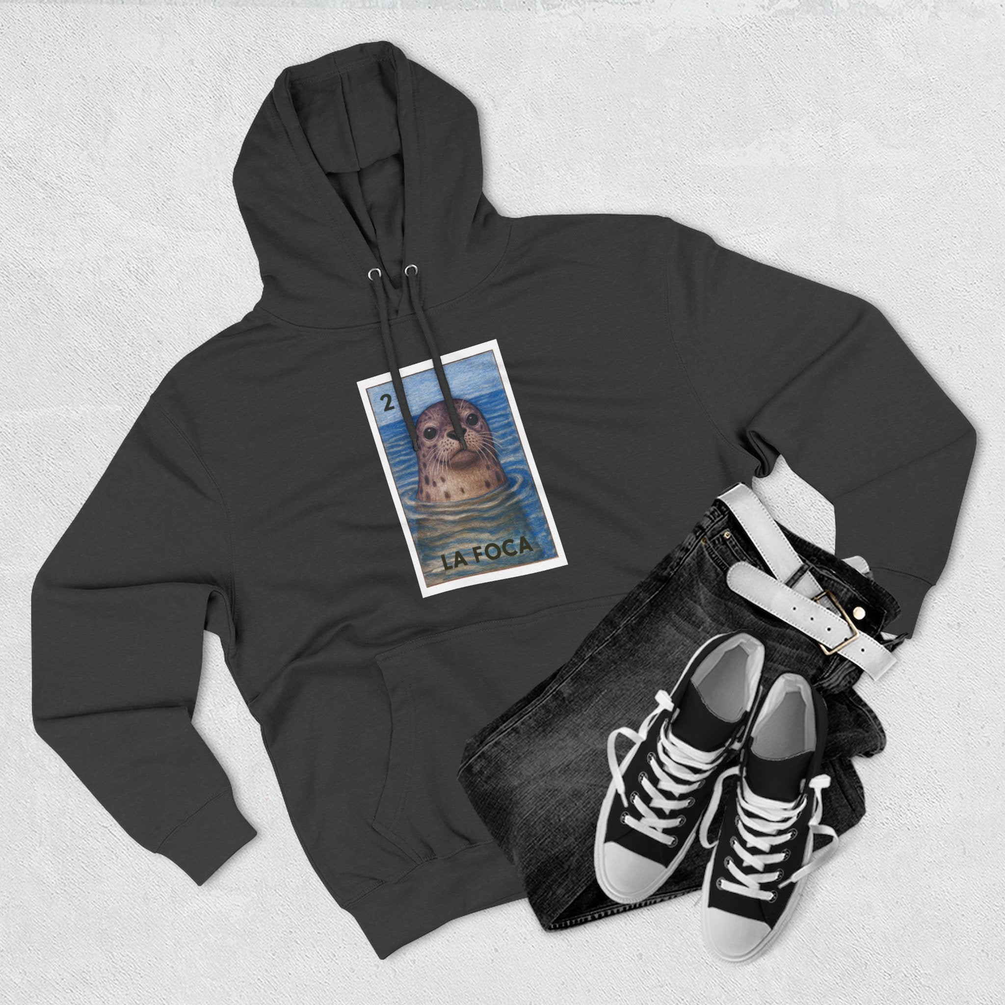 Seal Lotería Unisex - Pull-Over Cotton Blend Fleece Hoodie (La Foca)