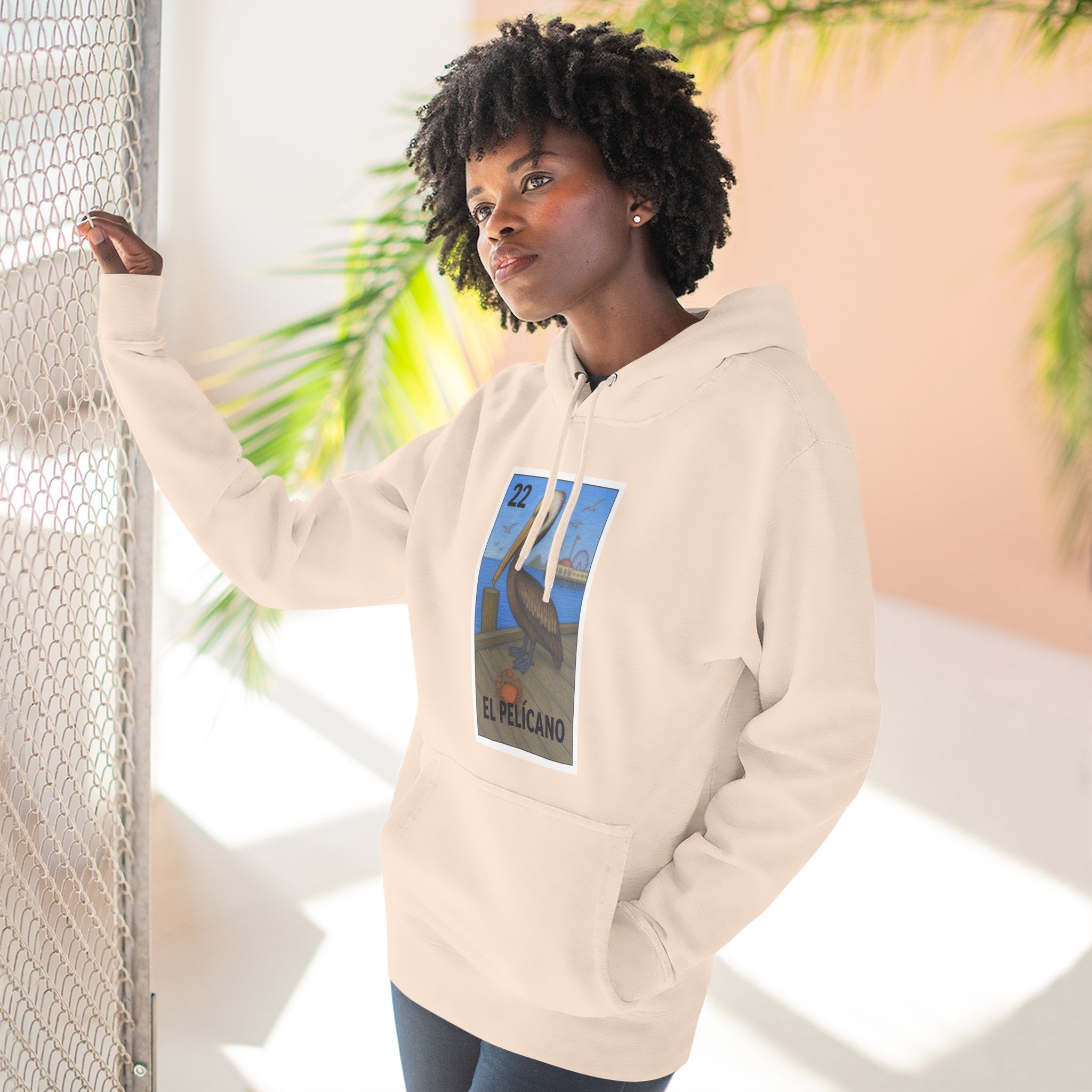 Pelican Lotería Unisex - Pull-Over Cotton Blend Fleece Hoodie (El Pelícano)