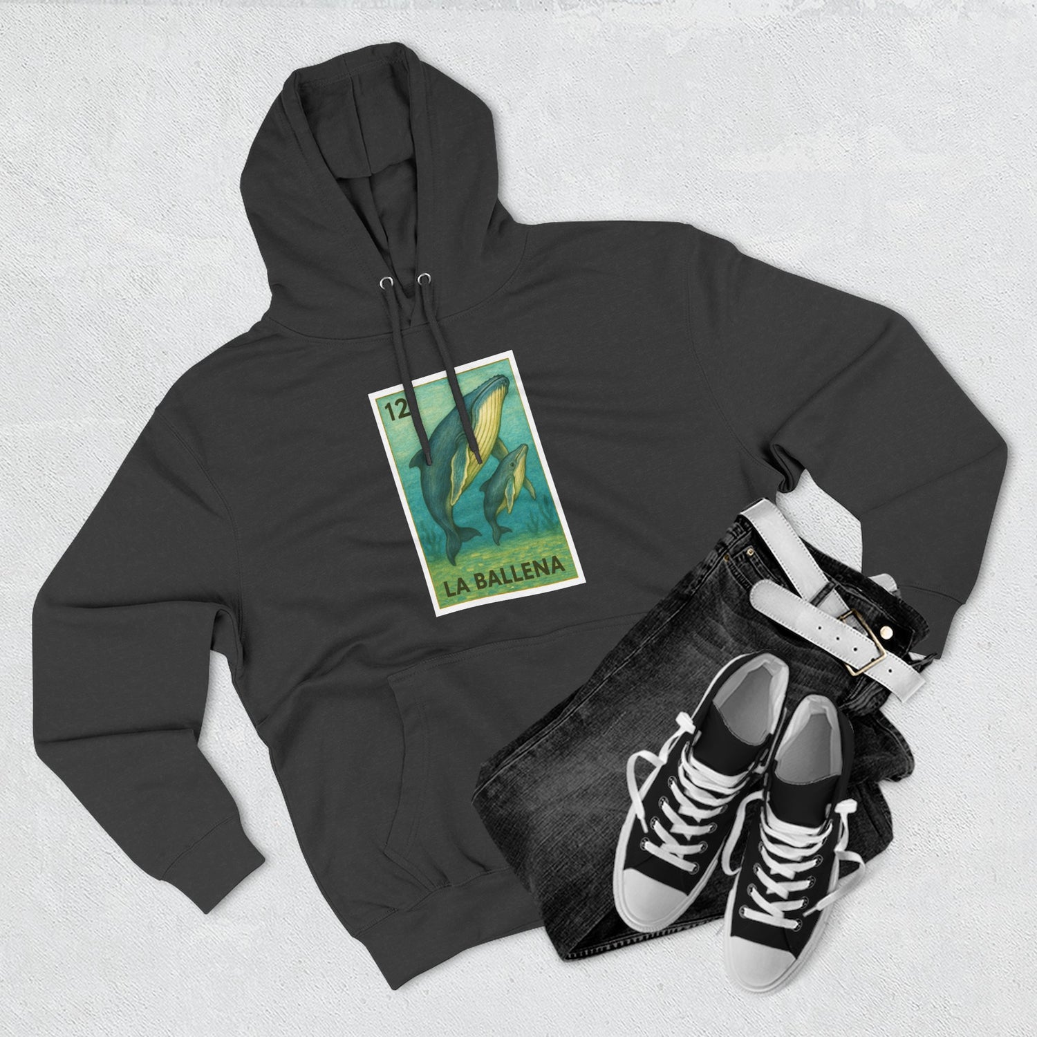 Whale Lotería Unisex - Pull-Over Cotton Blend Fleece Hoodie (La Ballena)