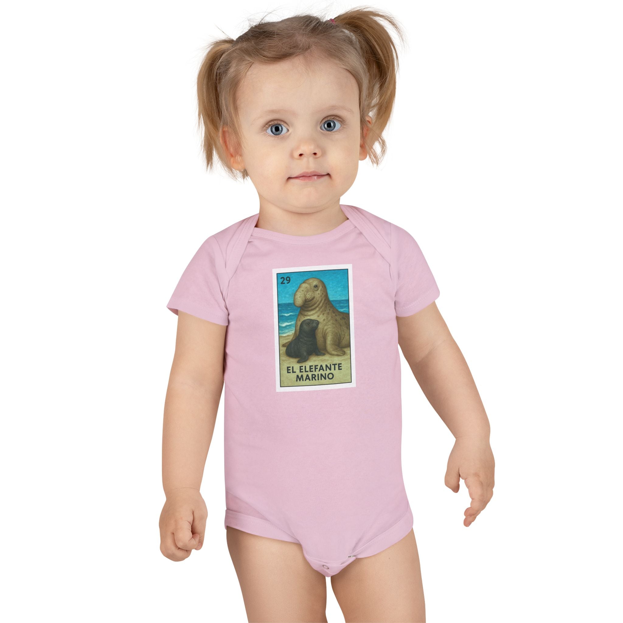 Elephant Seal Lotería - Baby Short Sleeve 100% Cotton Onesie (El Elefante Marino)