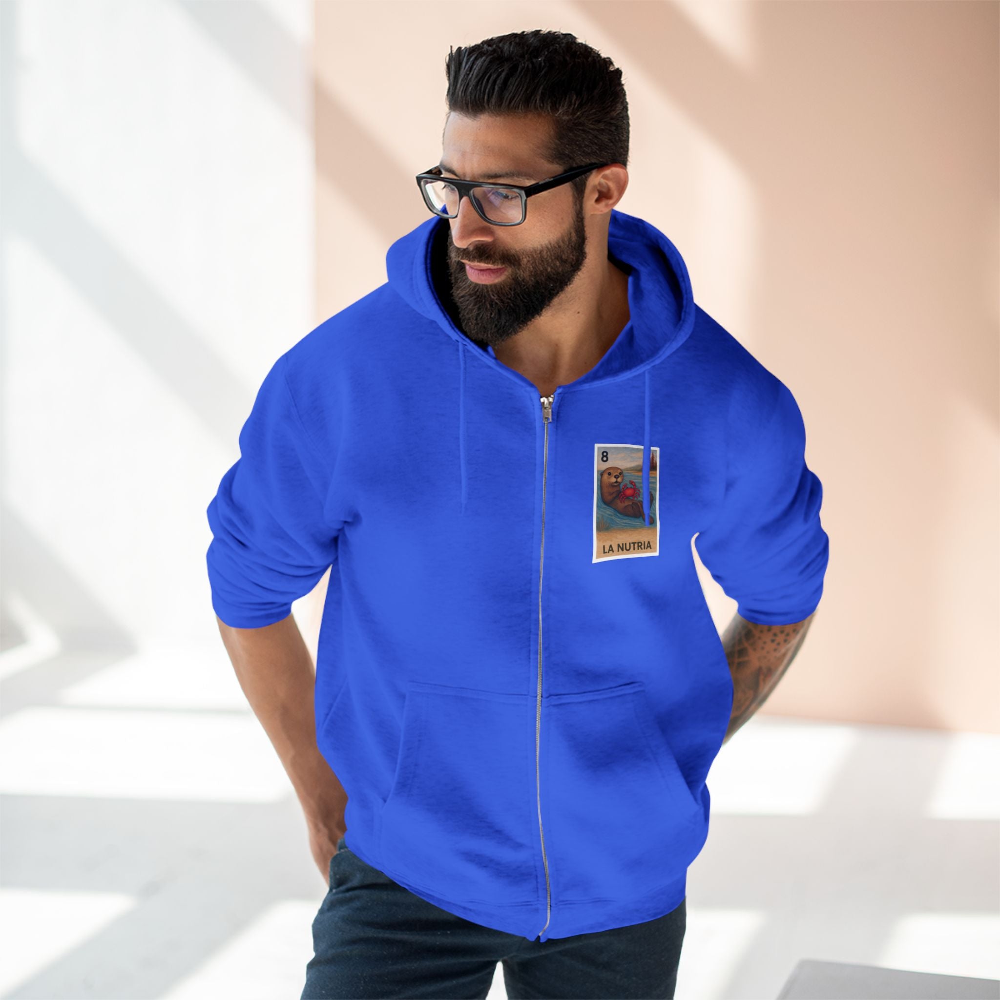 Sea Otter Lotería Unisex - Zip Cotton Blend Fleece Hoodie (La Nutria)