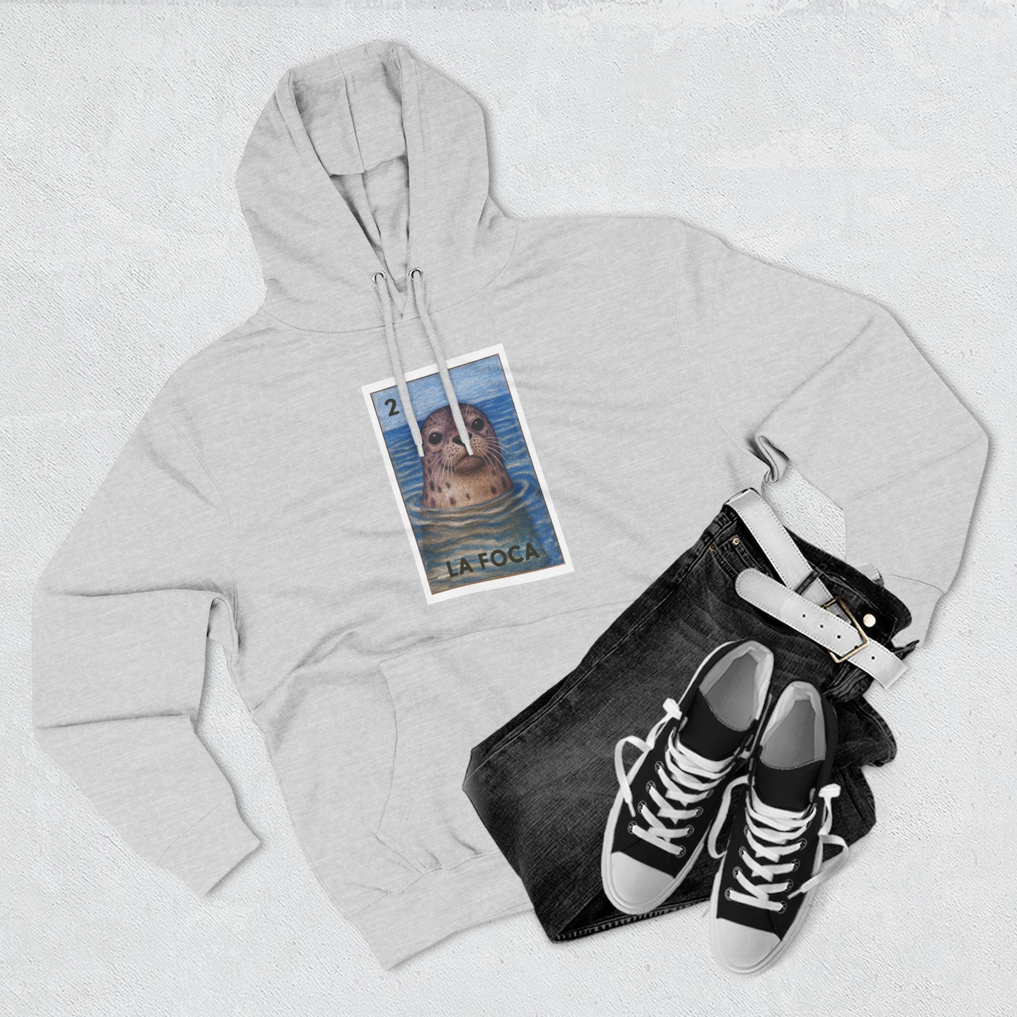 Seal Lotería Unisex - Pull-Over Cotton Blend Fleece Hoodie (La Foca)