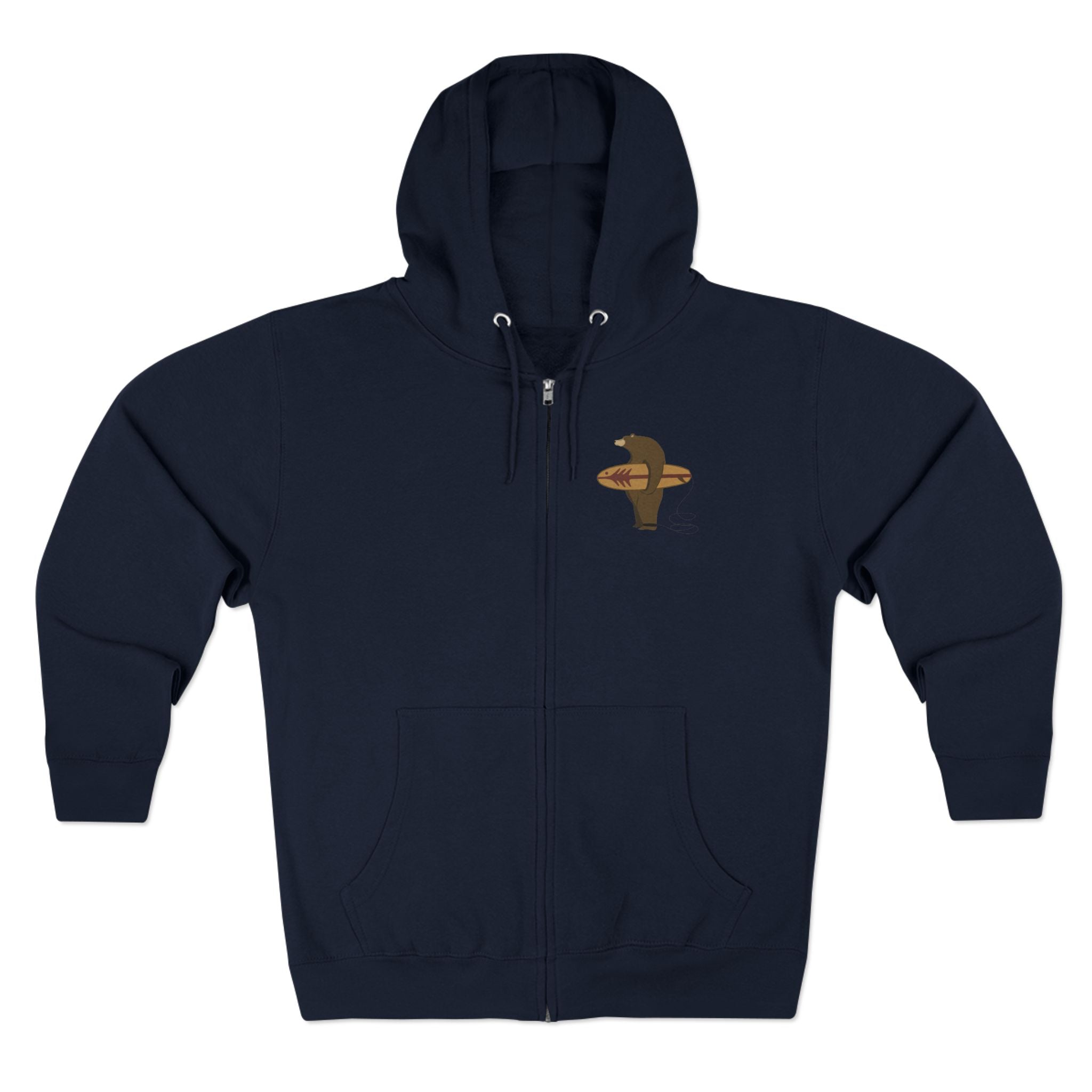 Surfing Grizzly Bear by Fabian Lavater Unisex - Zip Cotton Blend Fleece Hoodie