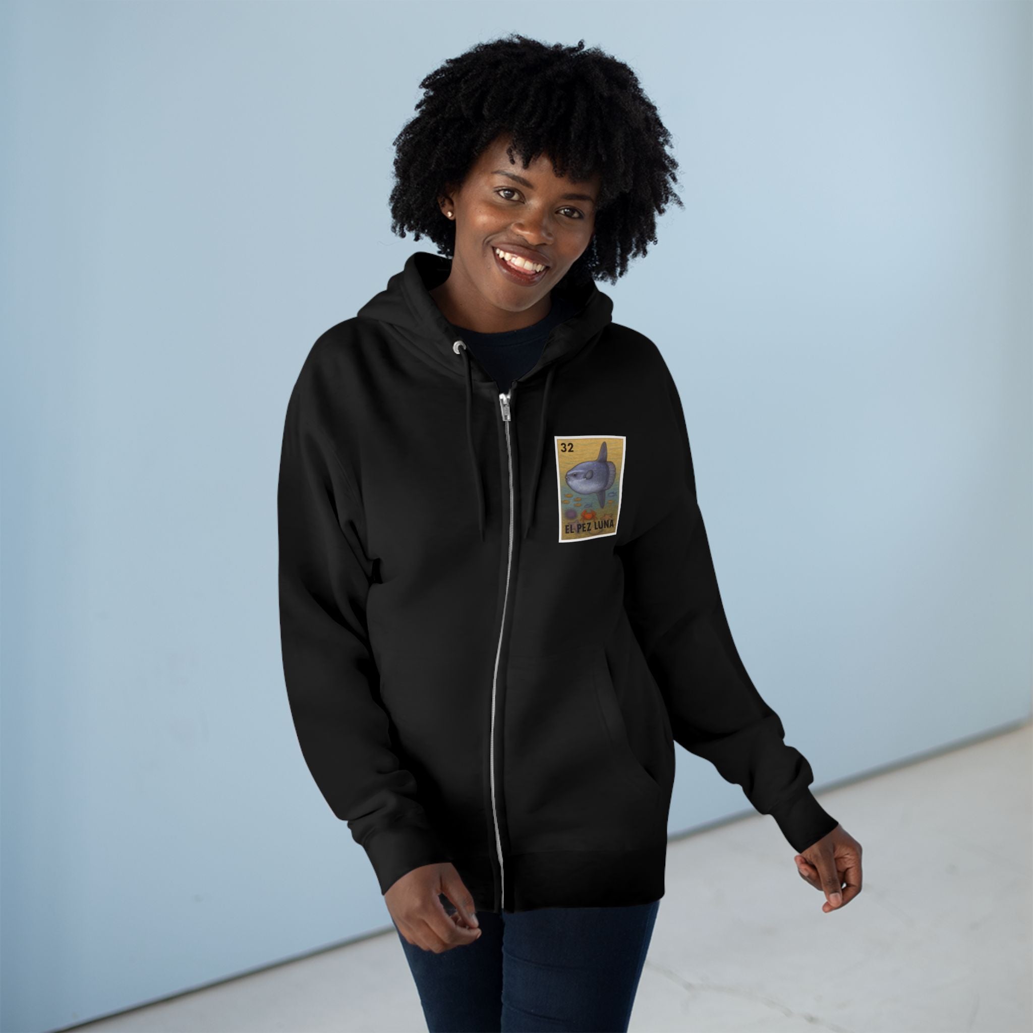 Sunfish Lotería Unisex - Zip Cotton Blend Fleece Hoodie (El Pez Luna)