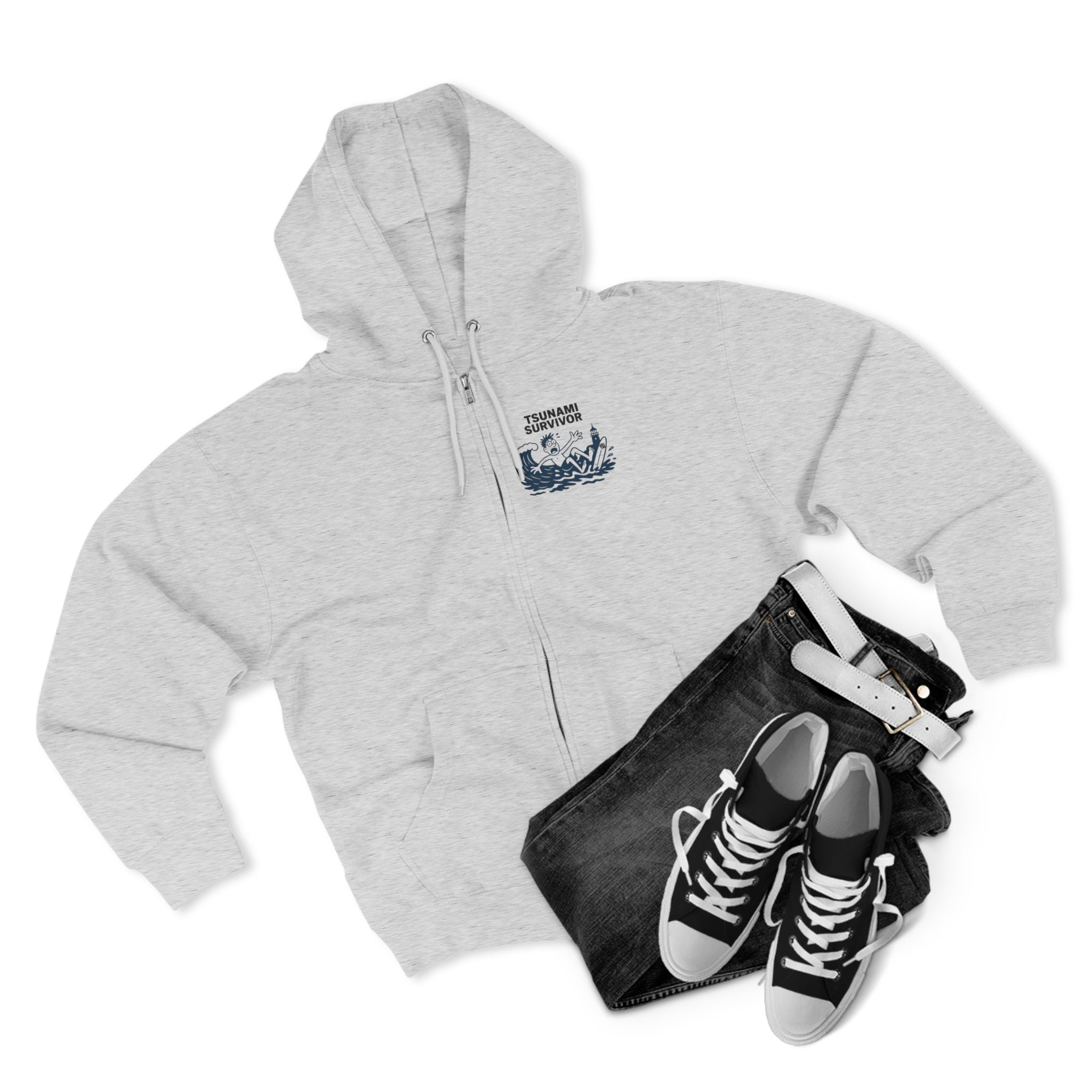 Tsunami Survivor Unisex - Zip Cotton Blend Fleece Hoodie