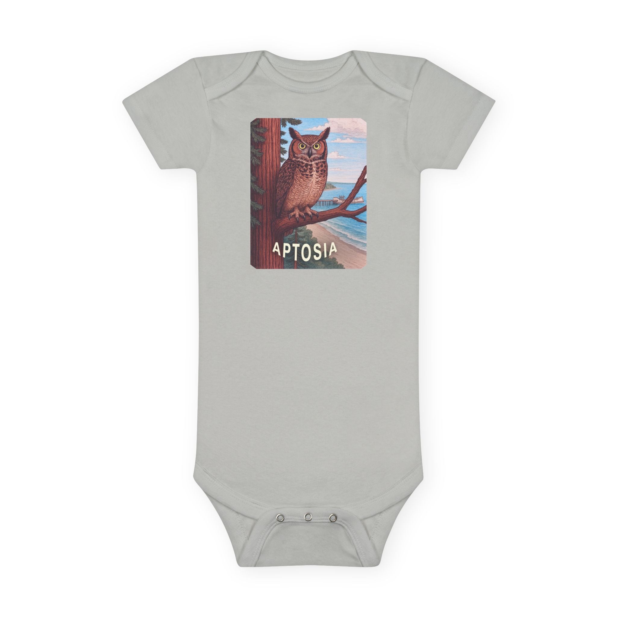 Aptos California Aptosia Owl - Baby Short Sleeve 100% Cotton Onesie