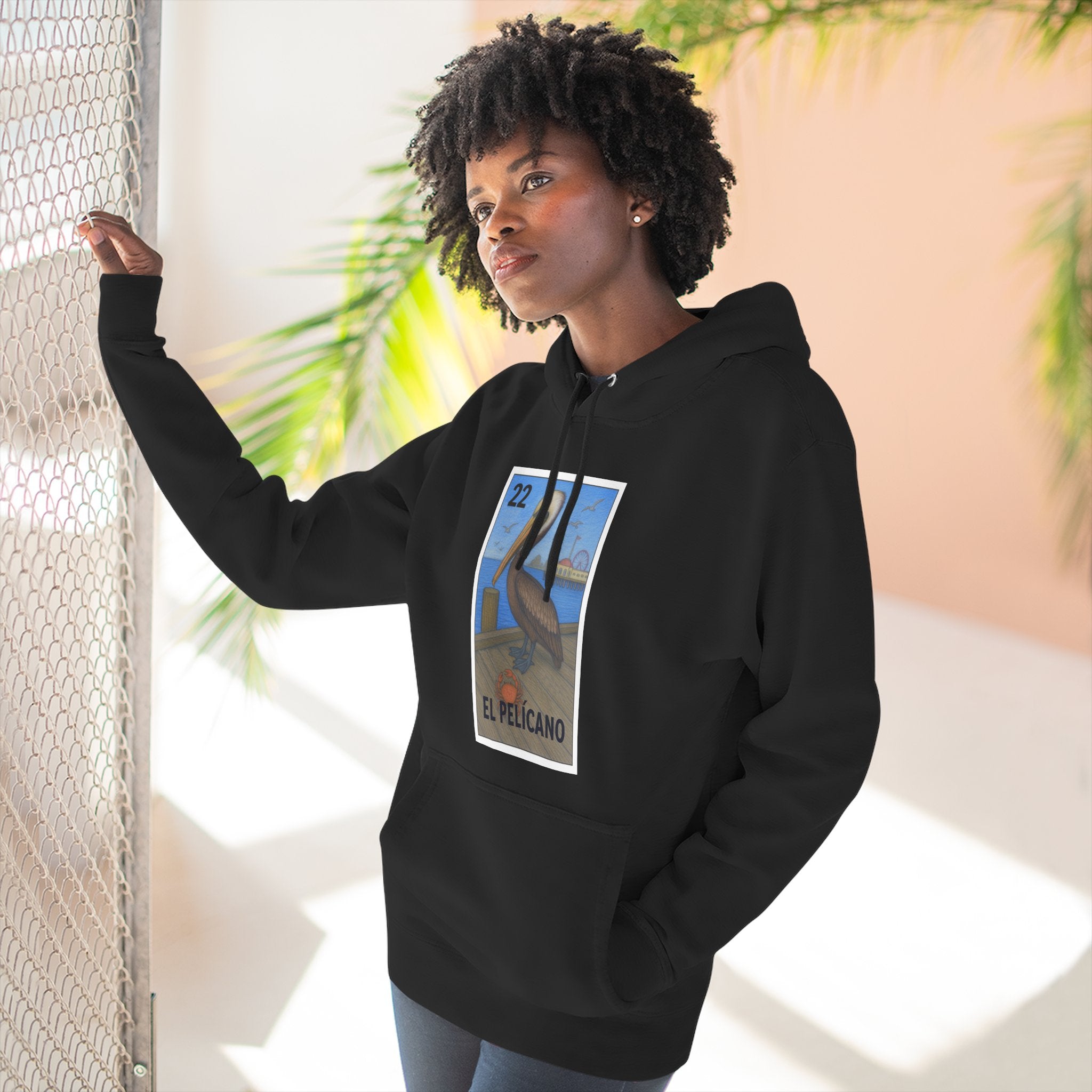 Pelican Lotería Unisex - Pull-Over Cotton Blend Fleece Hoodie (El Pelícano)