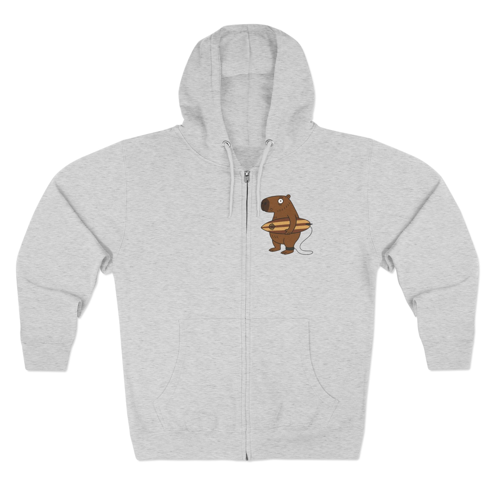 Capybara Surfer Unisex - Zip Cotton Blend Fleece Hoodie