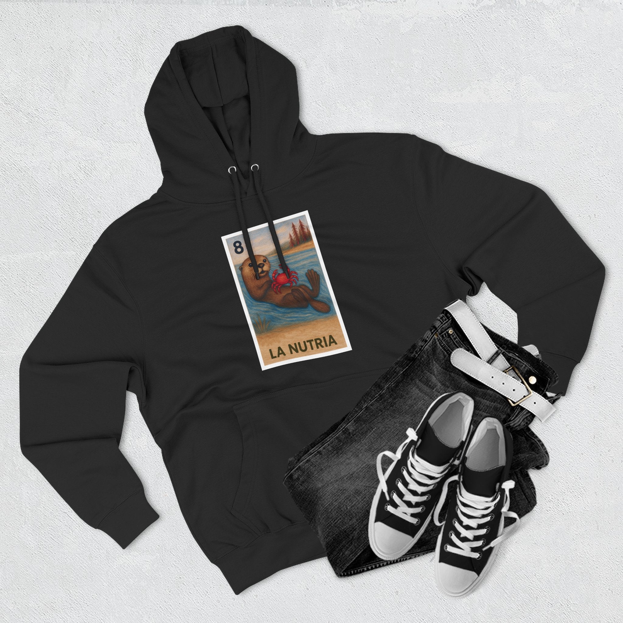 Sea Otter Lotería Unisex - Pull-Over Cotton Blend Fleece Hoodie (La Nutria)