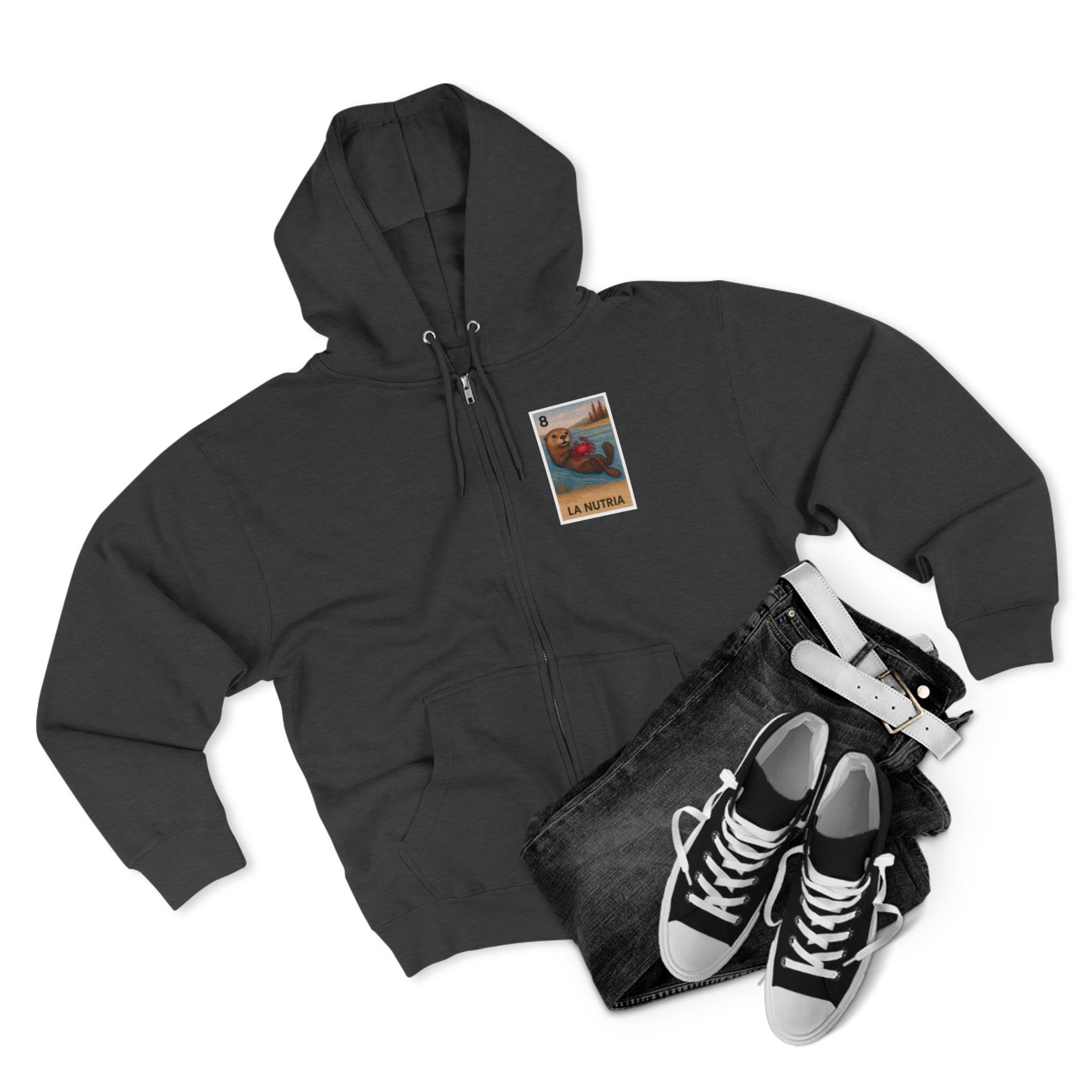 Sea Otter Lotería Unisex - Zip Cotton Blend Fleece Hoodie (La Nutria)
