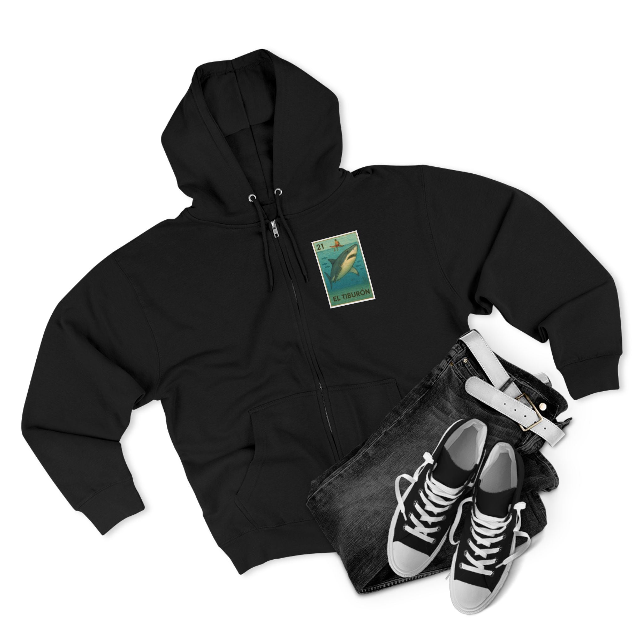 Shark Lotería Unisex - Zip Cotton Blend Fleece Hoodie (El Tiburón)