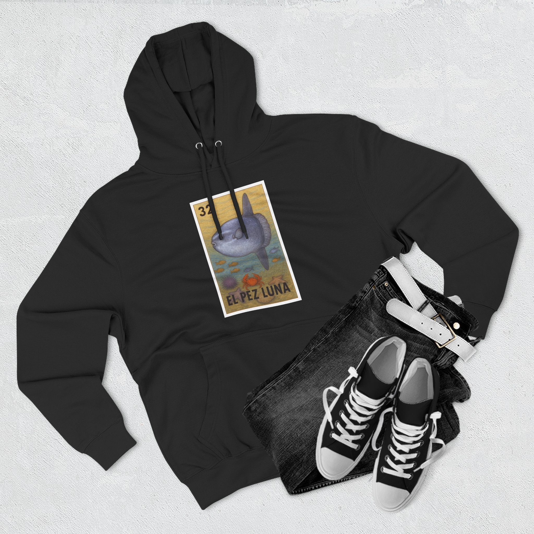 Sunfish Lotería Unisex - Pull-Over Cotton Blend Fleece Hoodie (El Pez Luna)
