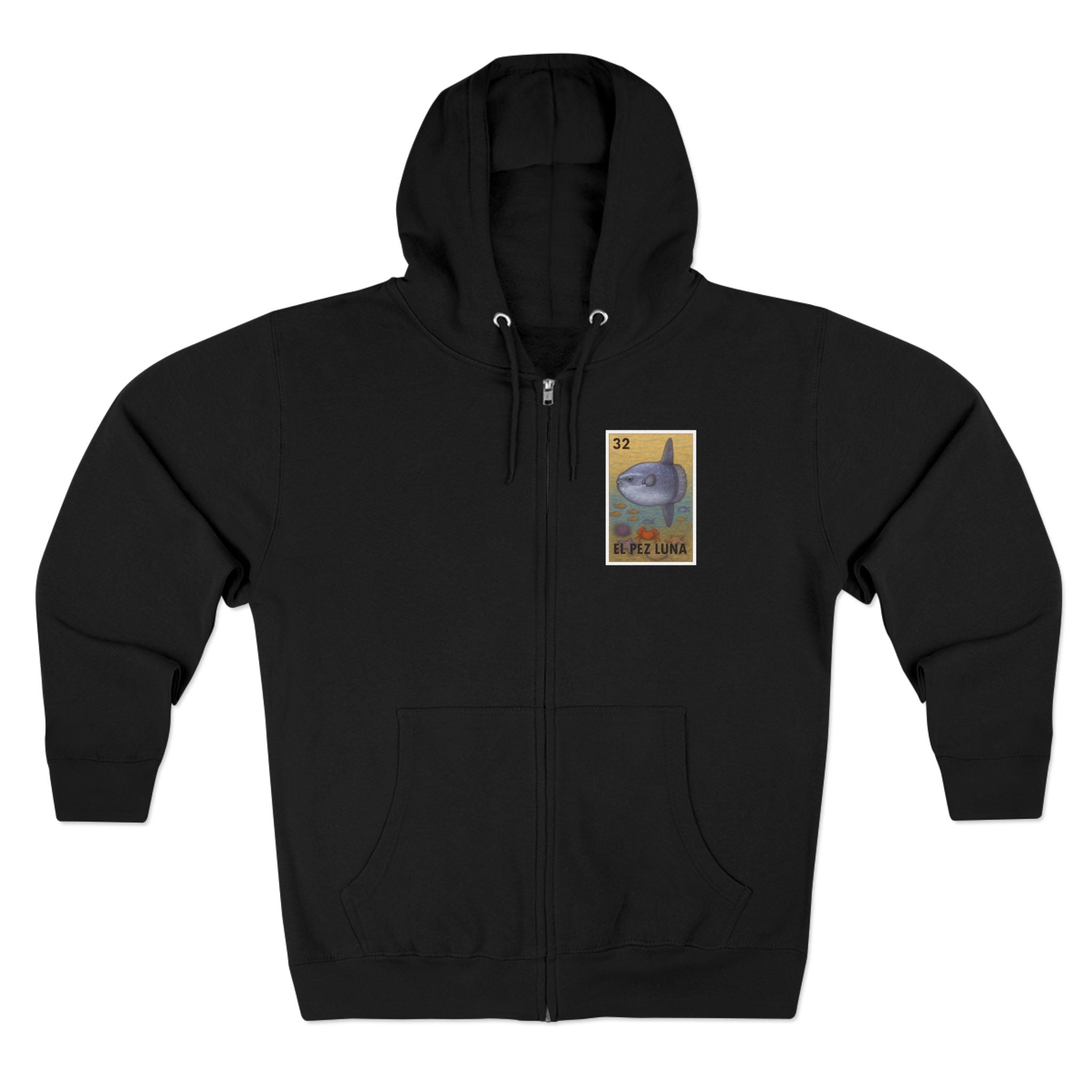 Sunfish Lotería Unisex - Zip Cotton Blend Fleece Hoodie (El Pez Luna)