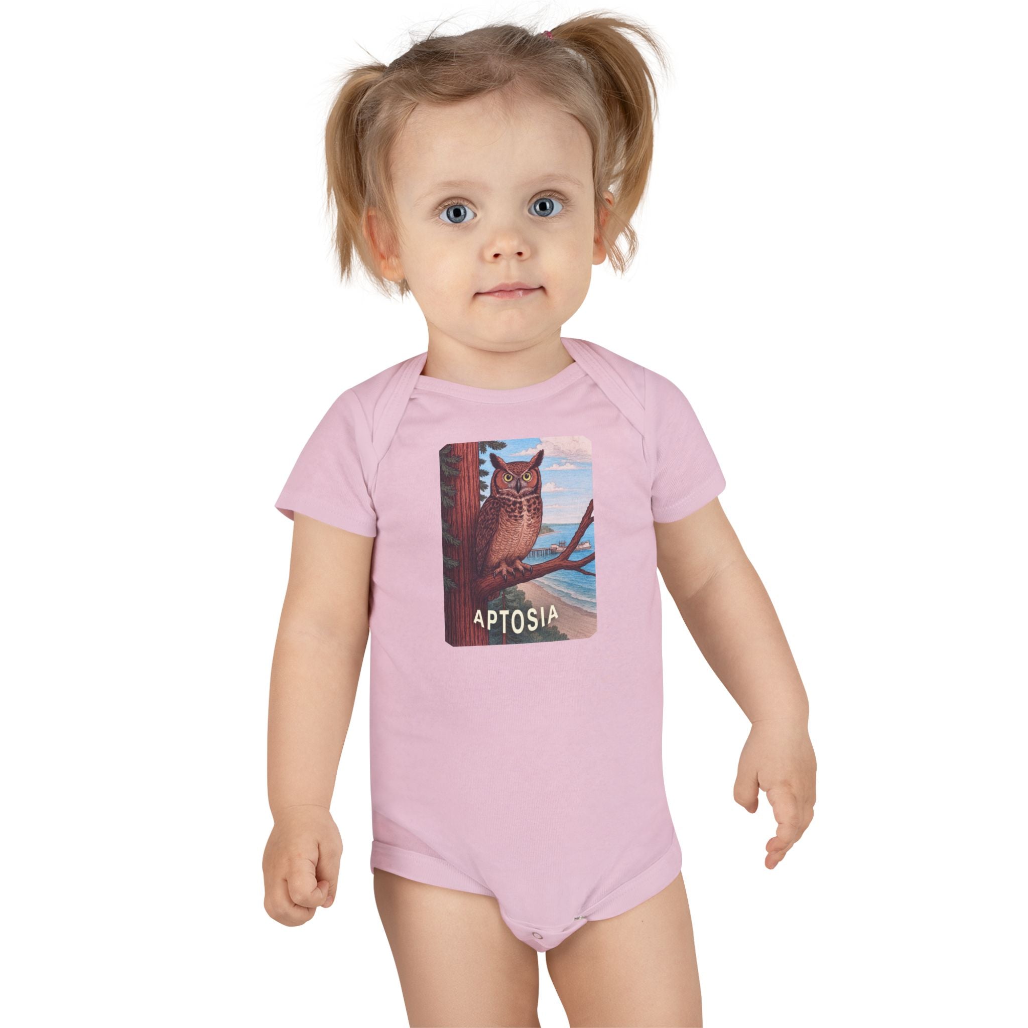 Aptos California Aptosia Owl - Baby Short Sleeve 100% Cotton Onesie