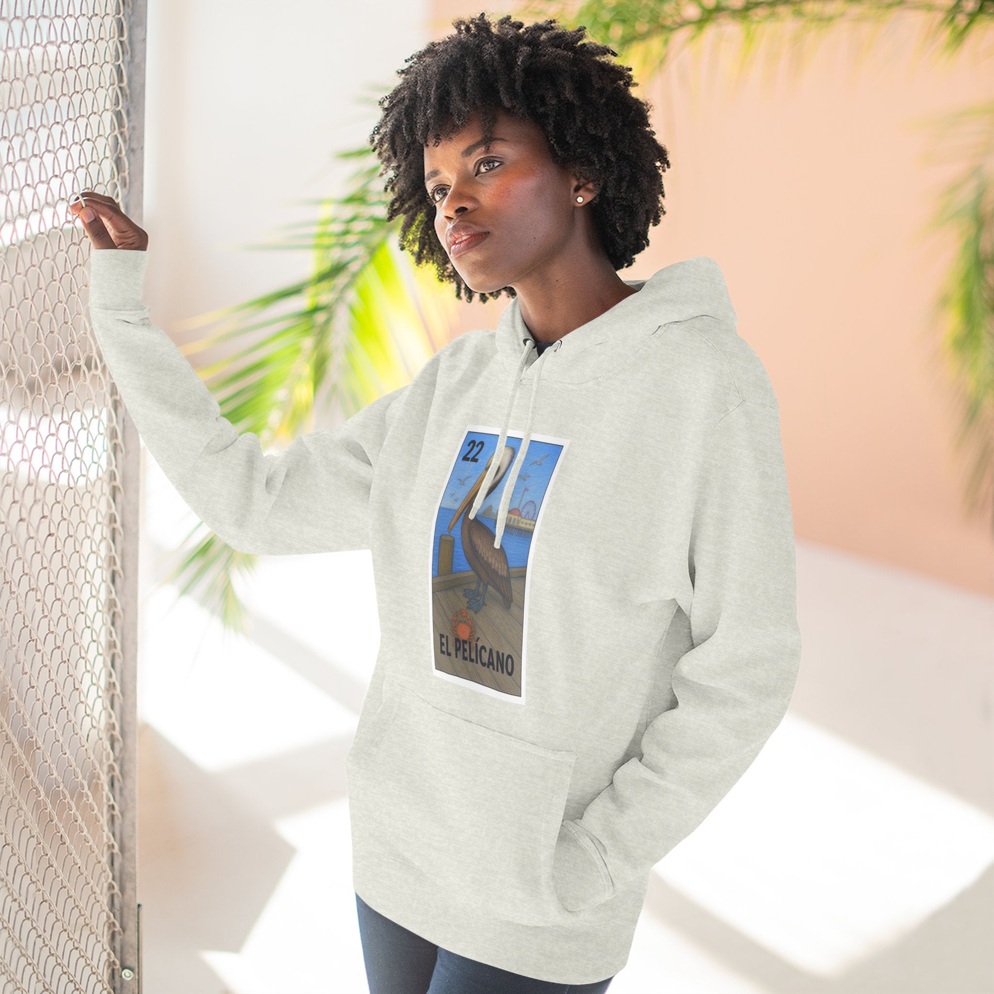 Pelican Lotería Unisex - Pull-Over Cotton Blend Fleece Hoodie (El Pelícano)