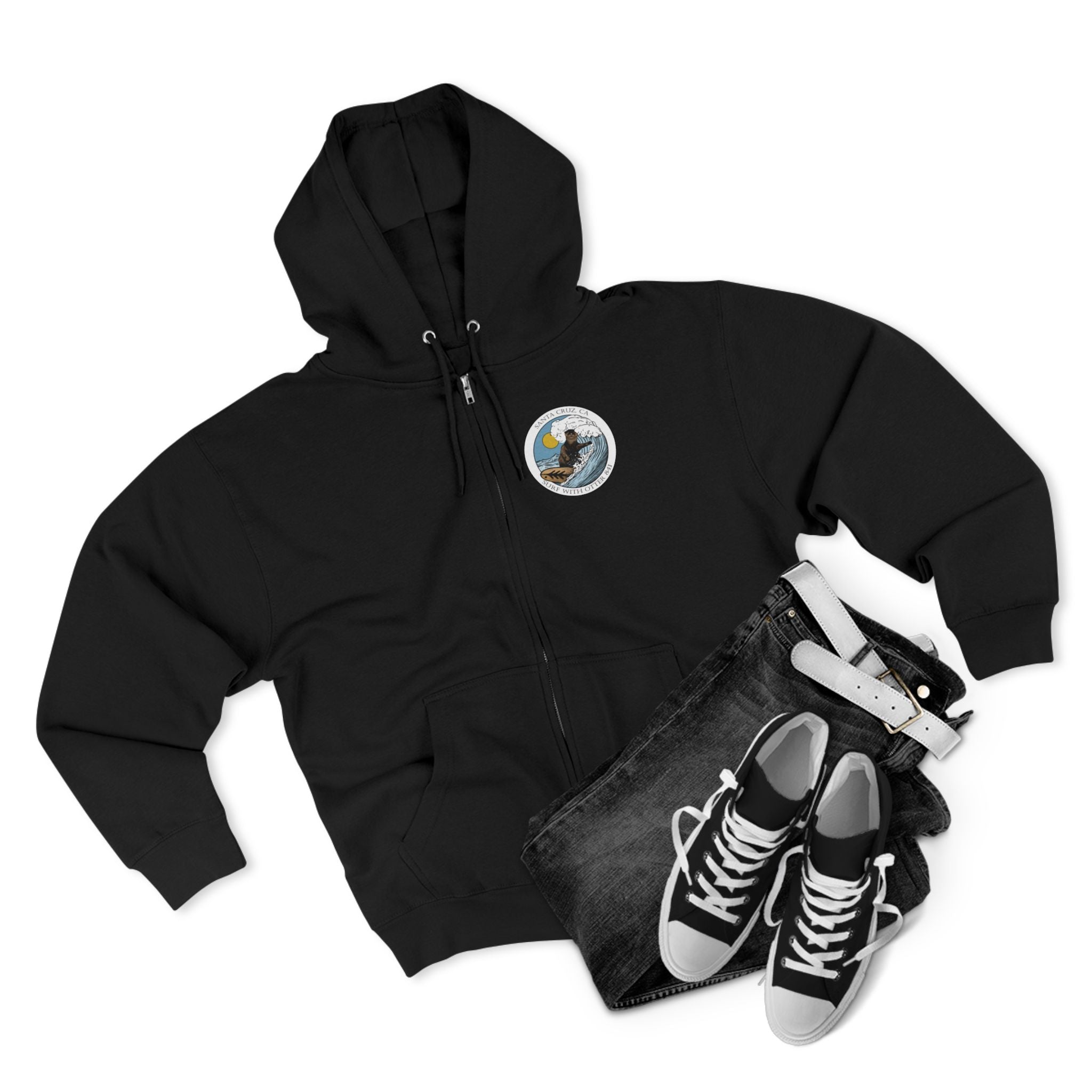 Surf with Otter 841 by Thiago Bianchini Unisex - Zip Cotton Blend Fleece Hoodie