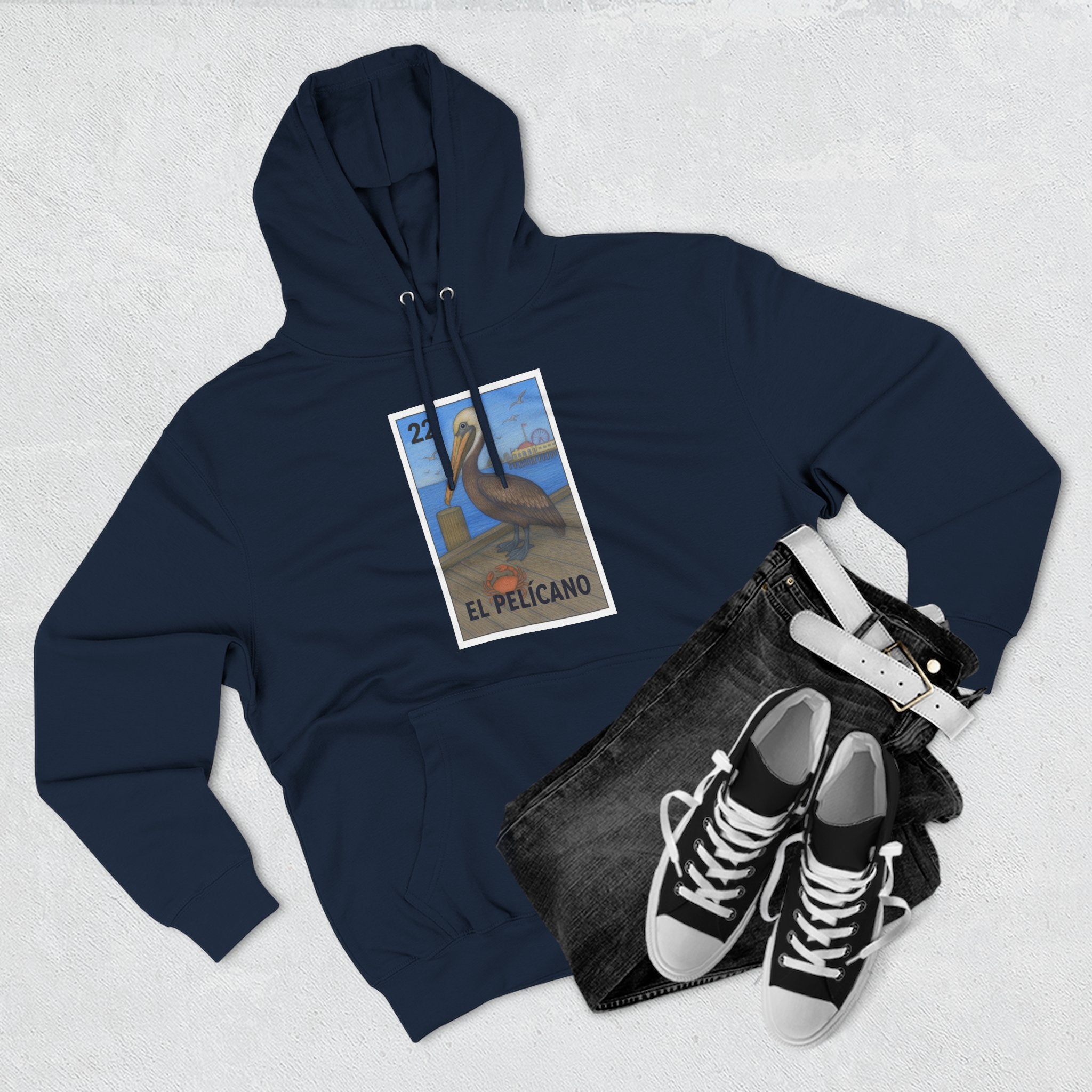 Pelican Lotería Unisex - Pull-Over Cotton Blend Fleece Hoodie (El Pelícano)