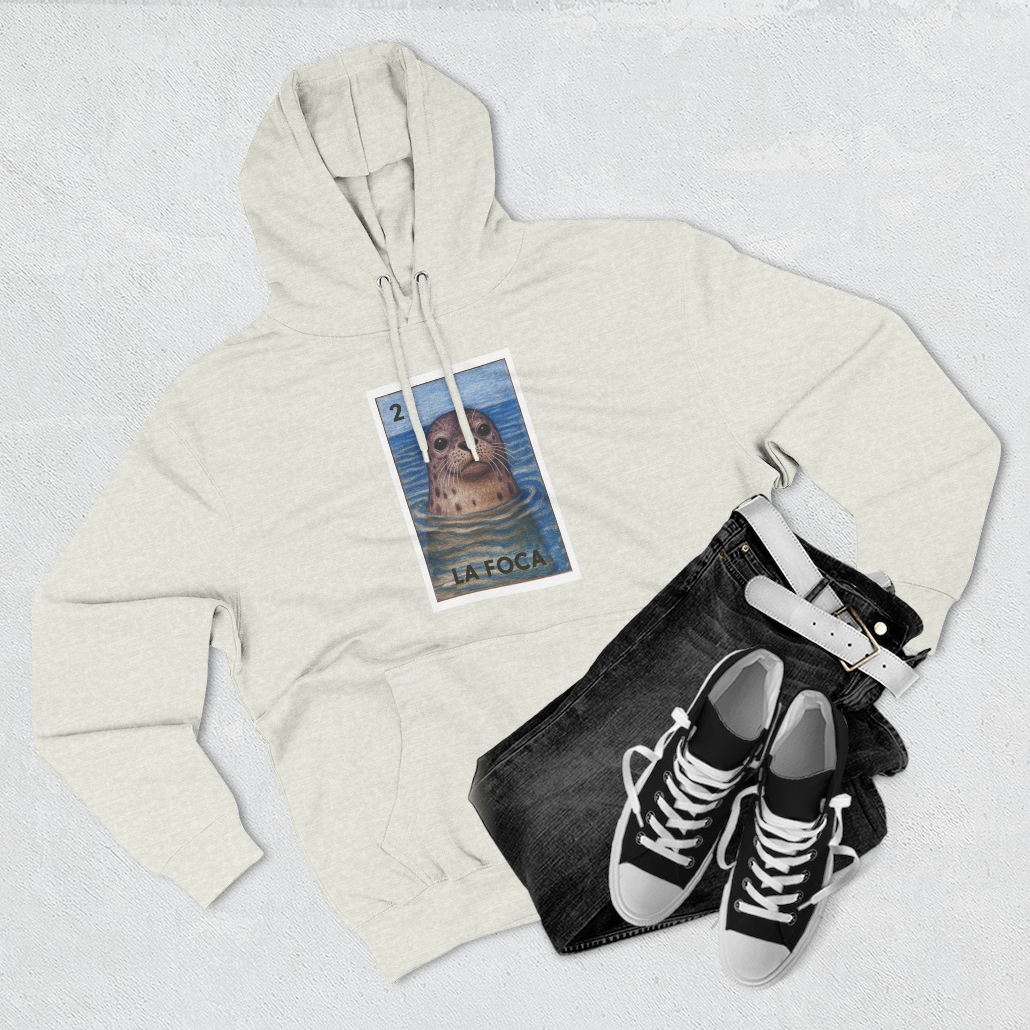 Seal Lotería Unisex - Pull-Over Cotton Blend Fleece Hoodie (La Foca)