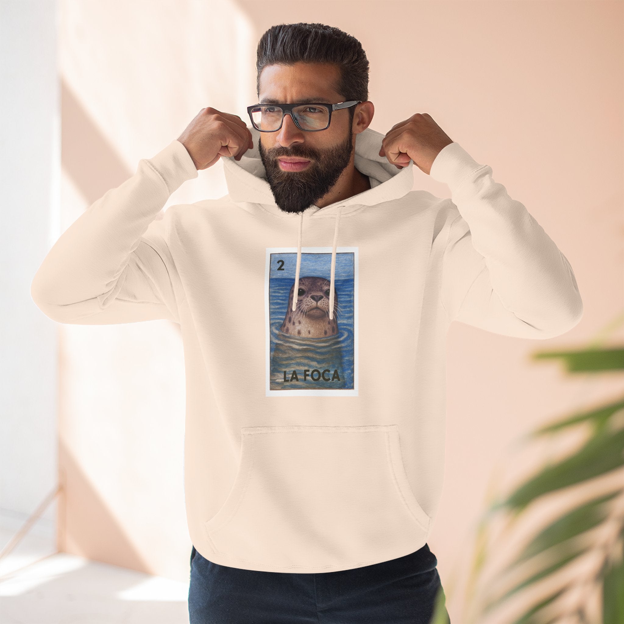 Seal Lotería Unisex - Pull-Over Cotton Blend Fleece Hoodie (La Foca)