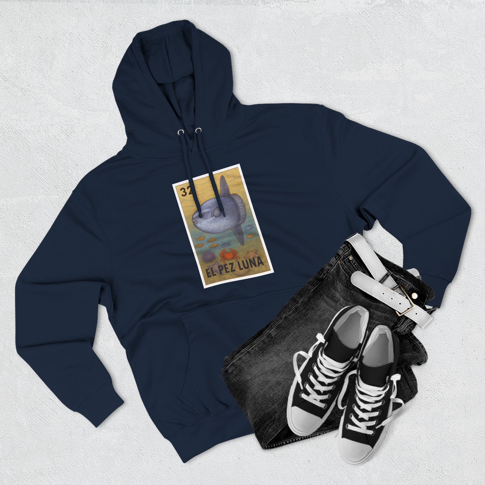 Sunfish Lotería Unisex - Pull-Over Cotton Blend Fleece Hoodie (El Pez Luna)