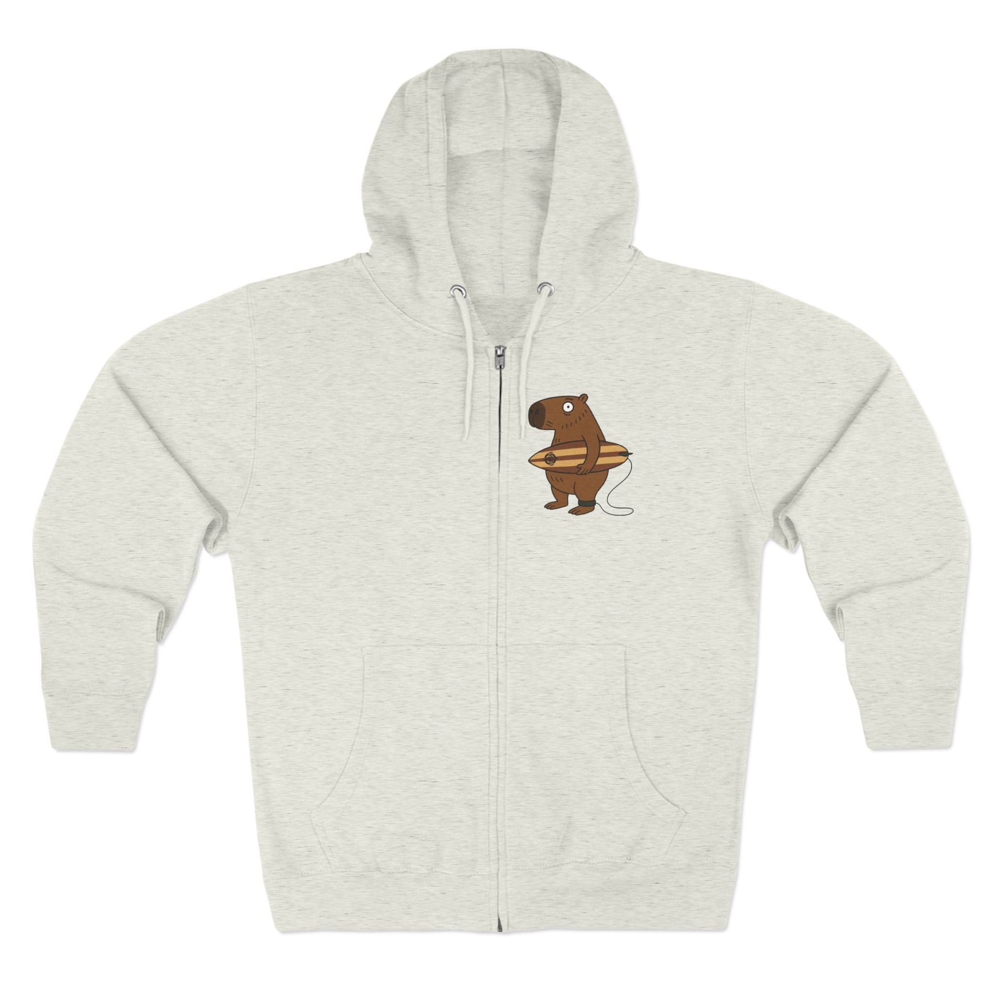 Capybara Surfer Unisex - Zip Cotton Blend Fleece Hoodie