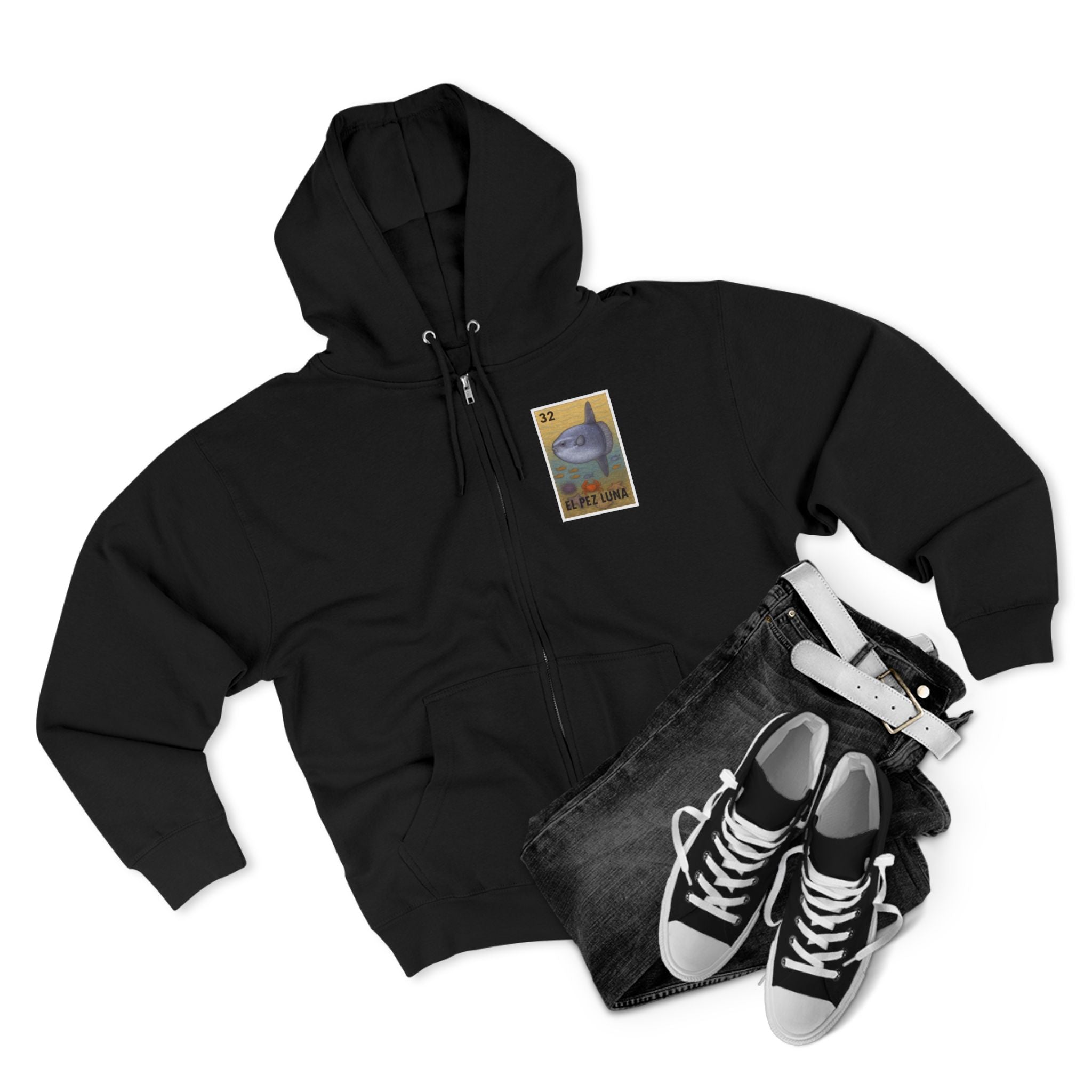 Sunfish Lotería Unisex - Zip Cotton Blend Fleece Hoodie (El Pez Luna)