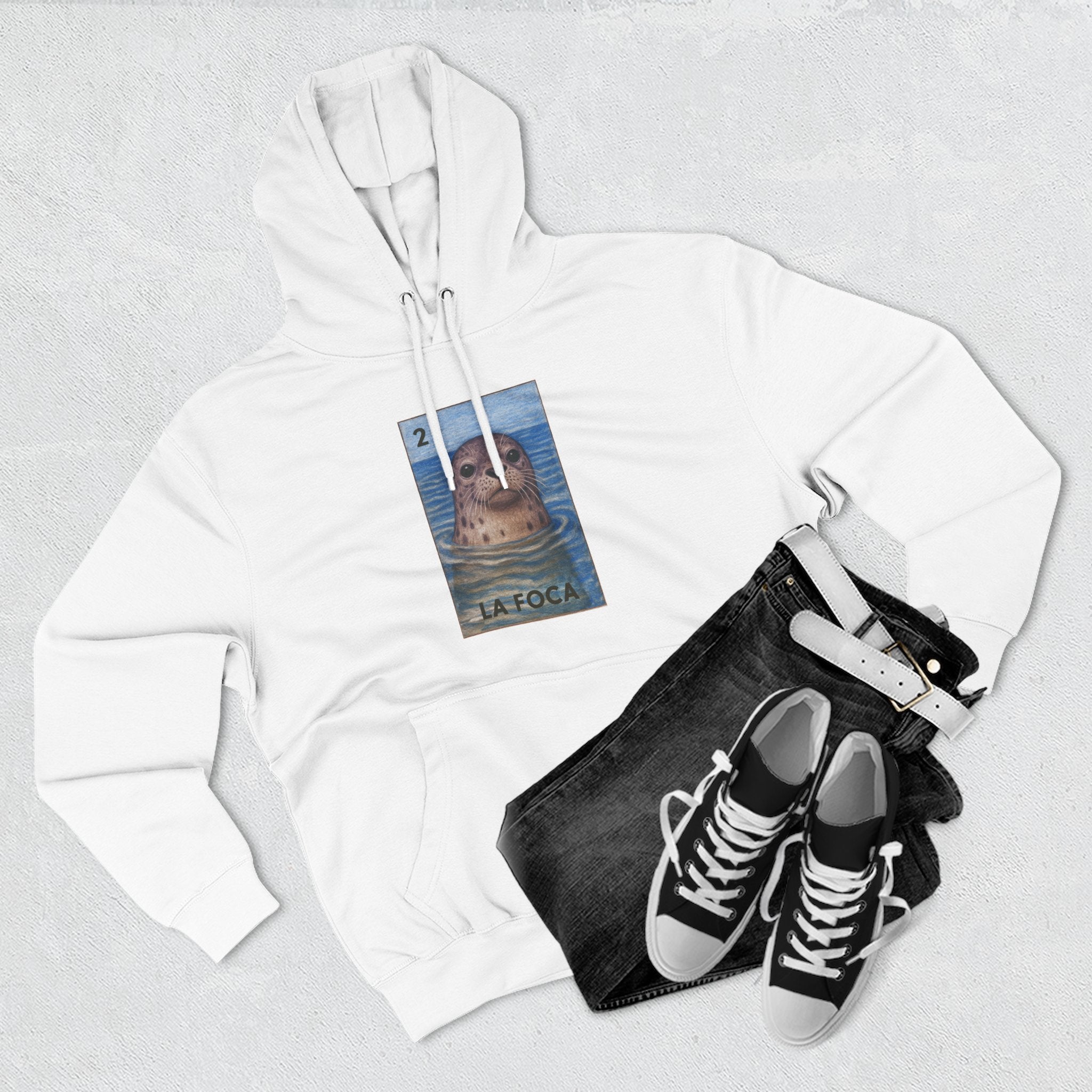 Seal Lotería Unisex - Pull-Over Cotton Blend Fleece Hoodie (La Foca)