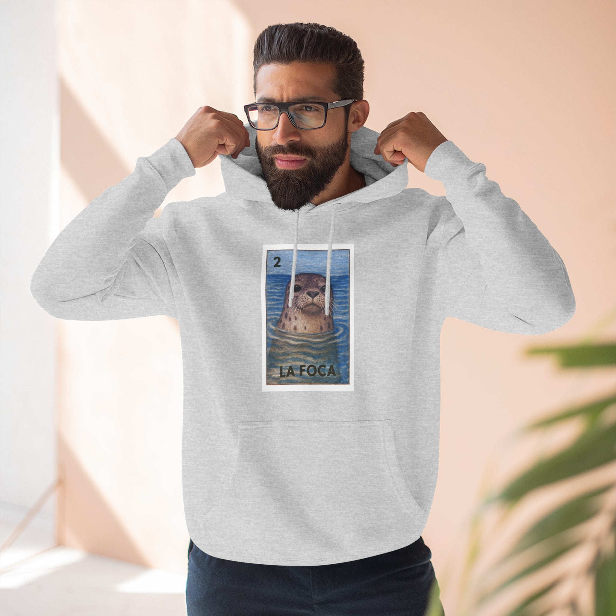 Seal Lotería Unisex - Pull-Over Cotton Blend Fleece Hoodie (La Foca)