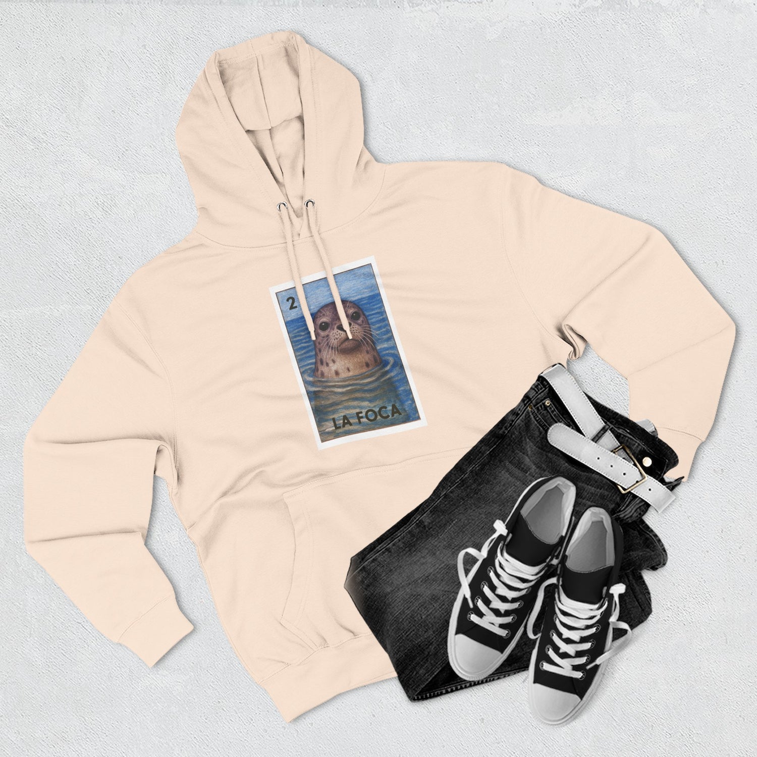 Seal Lotería Unisex - Pull-Over Cotton Blend Fleece Hoodie (La Foca)