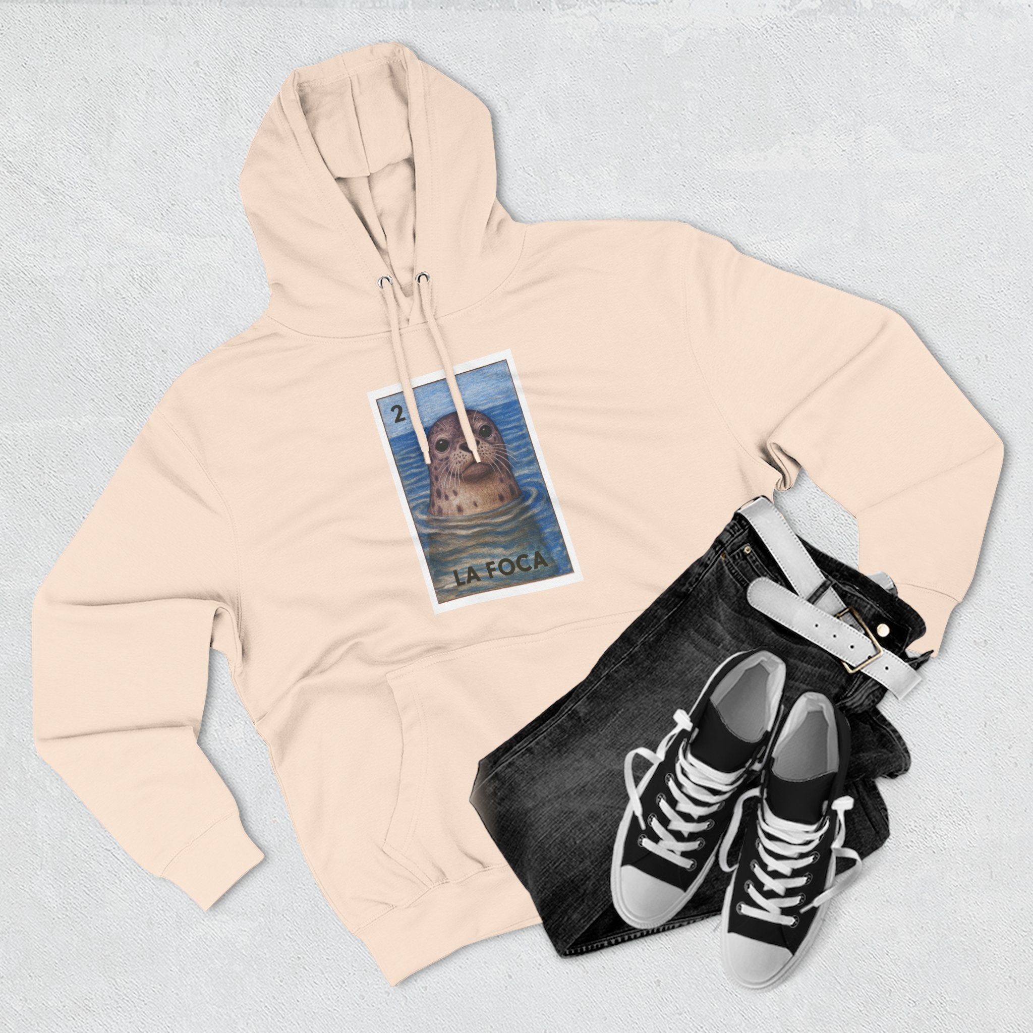 Seal Lotería Unisex - Pull-Over Cotton Blend Fleece Hoodie (La Foca)