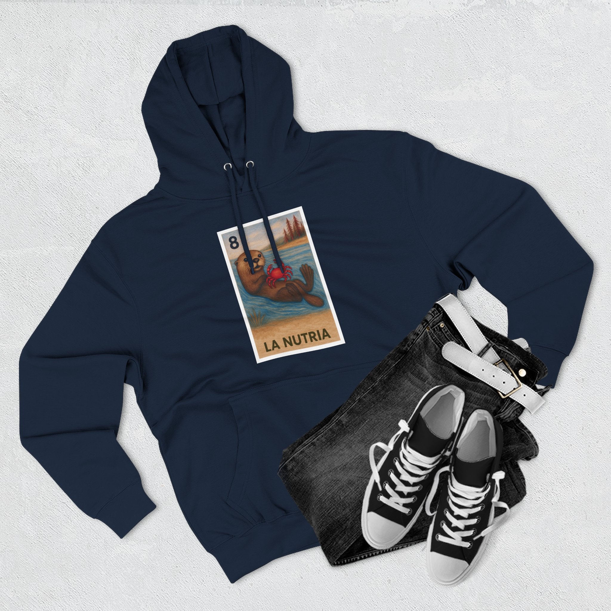 Sea Otter Lotería Unisex - Pull-Over Cotton Blend Fleece Hoodie (La Nutria)