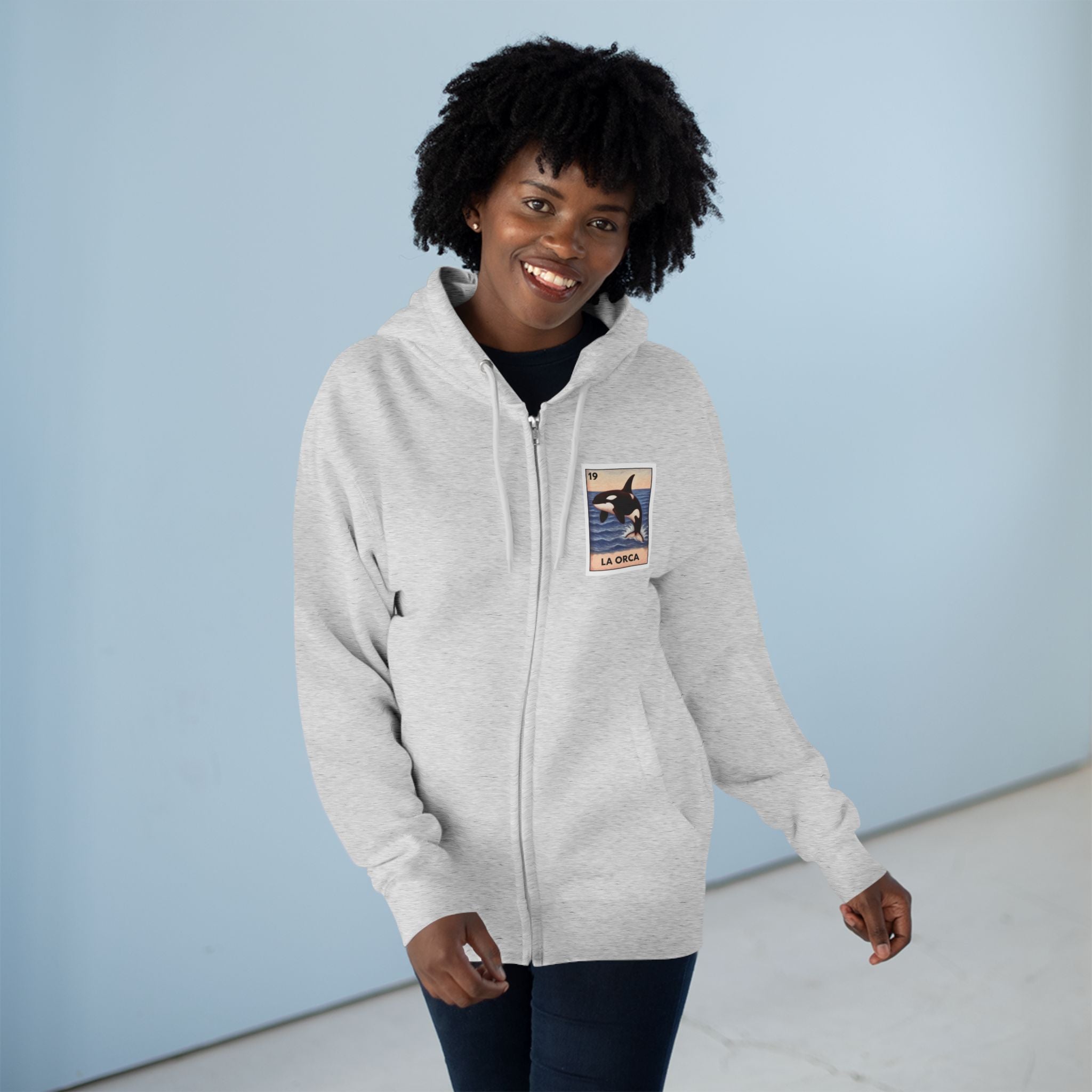 Orca Lotería Unisex - Zip Cotton Blend Fleece Hoodie (La Orca)