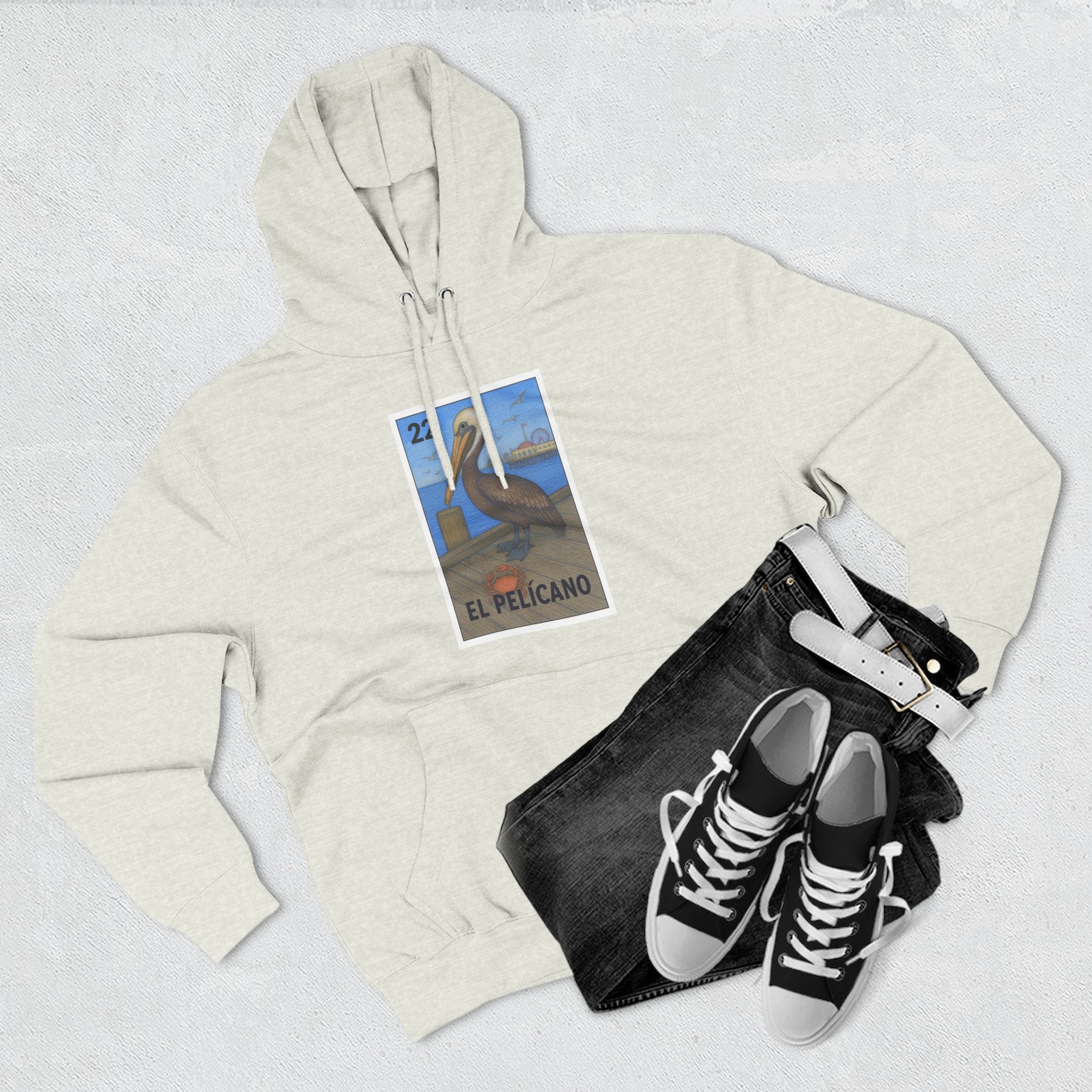 Pelican Lotería Unisex - Pull-Over Cotton Blend Fleece Hoodie (El Pelícano)