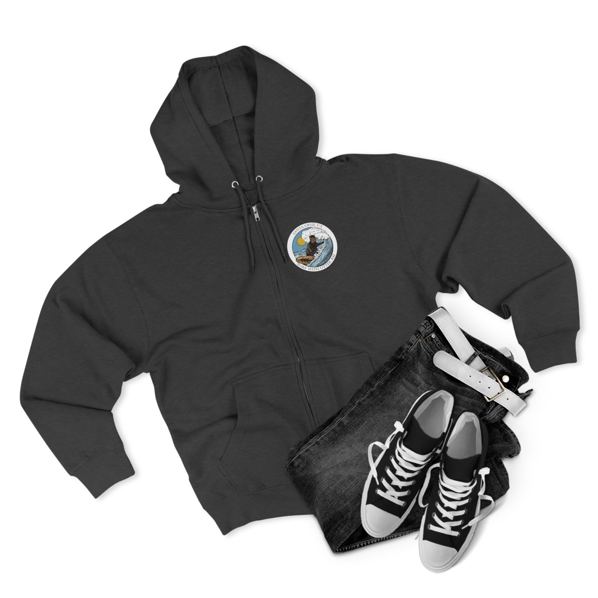 Surf with Otter 841 by Thiago Bianchini Unisex - Zip Cotton Blend Fleece Hoodie