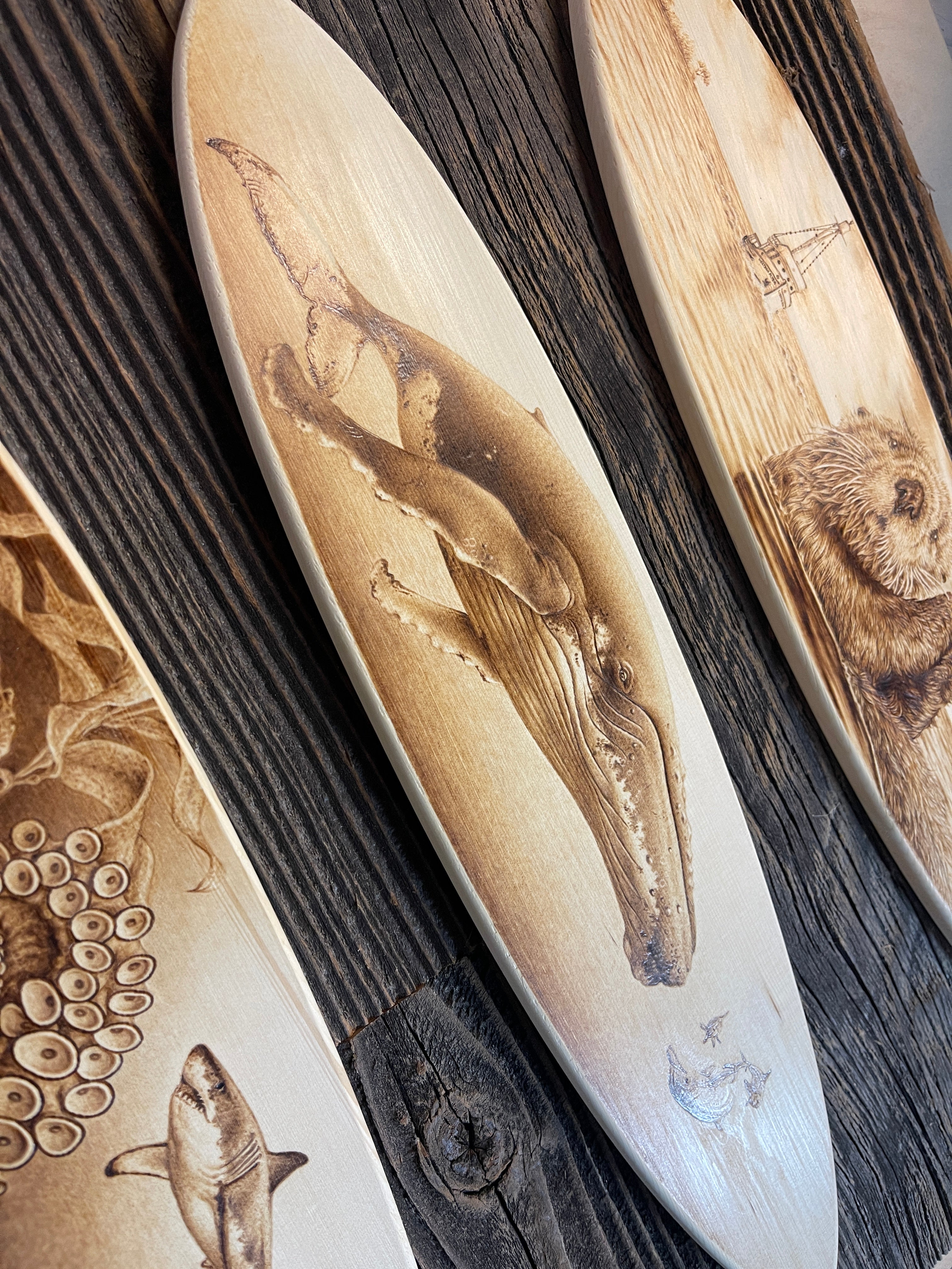 Ventana Jennifer DiArenzo Woodburned Mini Surfboards