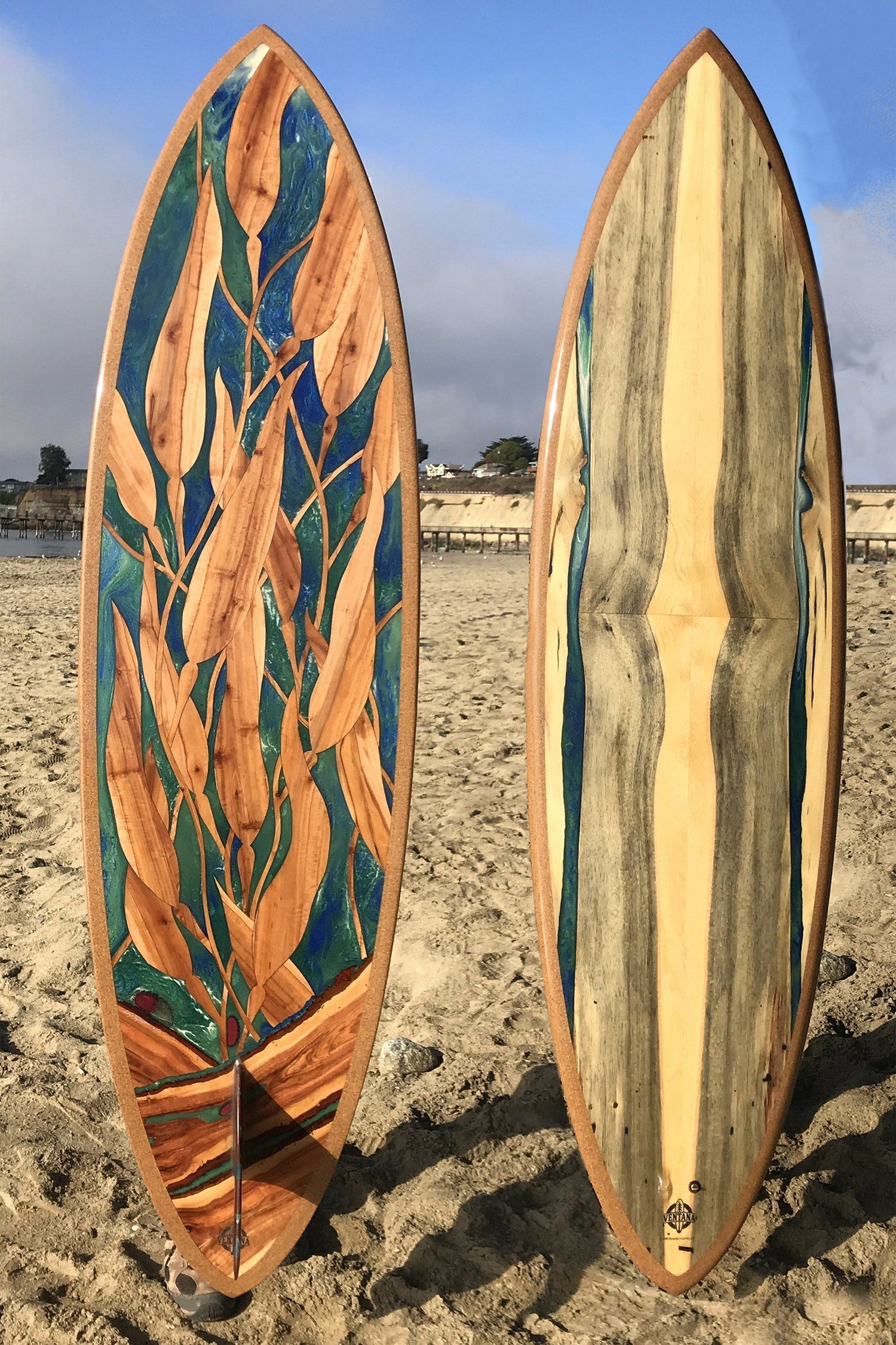 Wooden Surfboard - Resin Art - Kelp Forest 6&