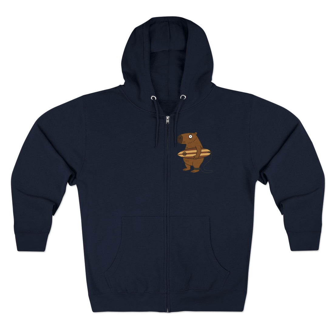 Capybara Surfer Unisex - Zip Cotton Blend Fleece Hoodie