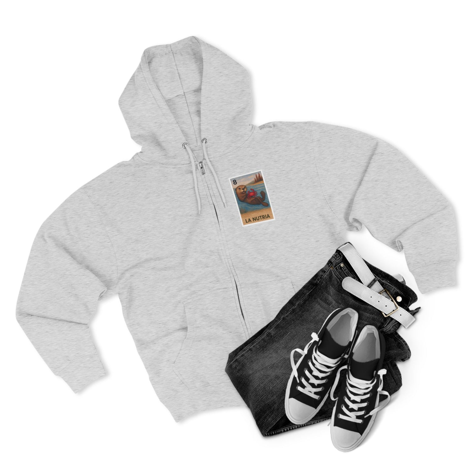 Sea Otter Lotería Unisex - Zip Cotton Blend Fleece Hoodie (La Nutria)