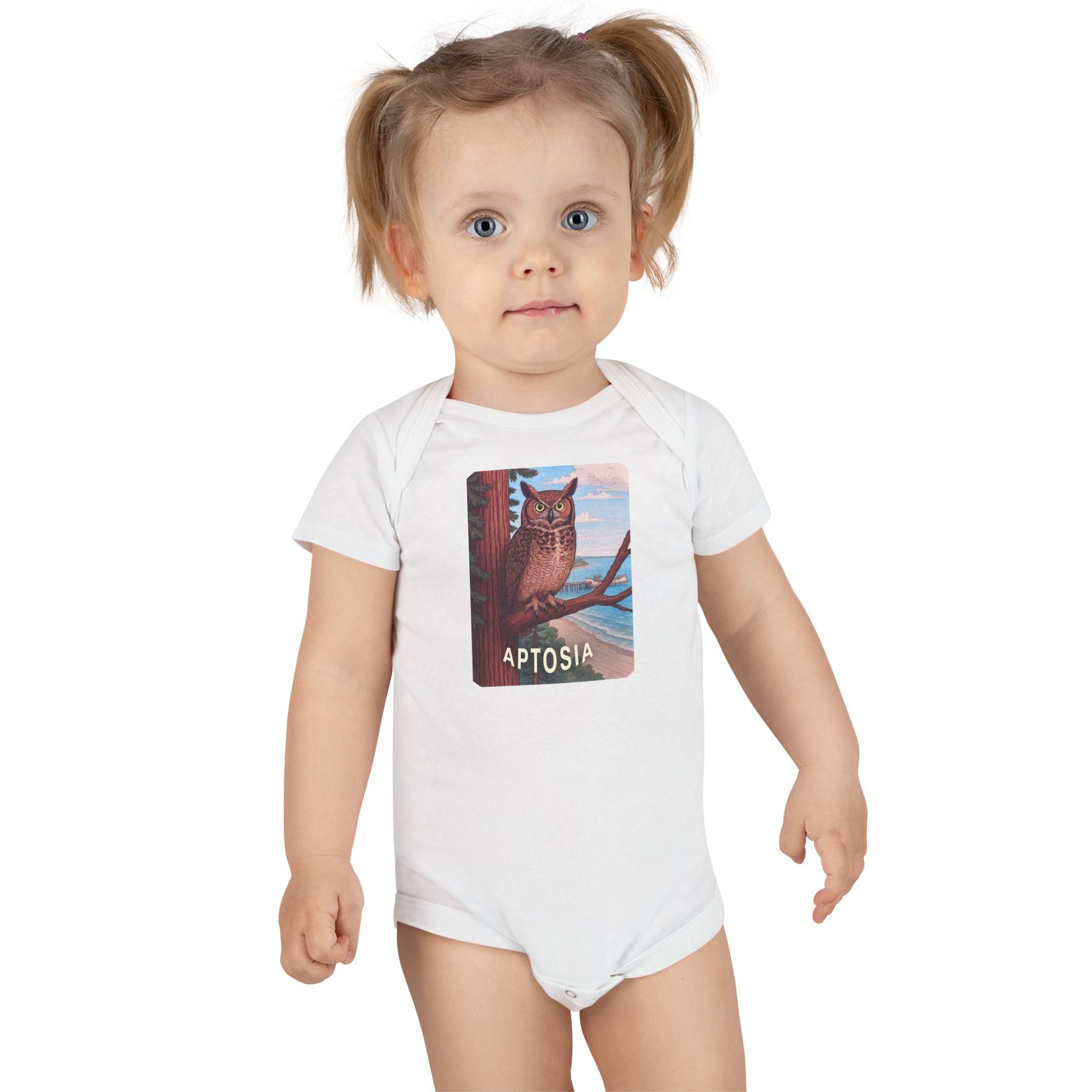 Aptos California Aptosia Owl - Baby Short Sleeve 100% Cotton Onesie