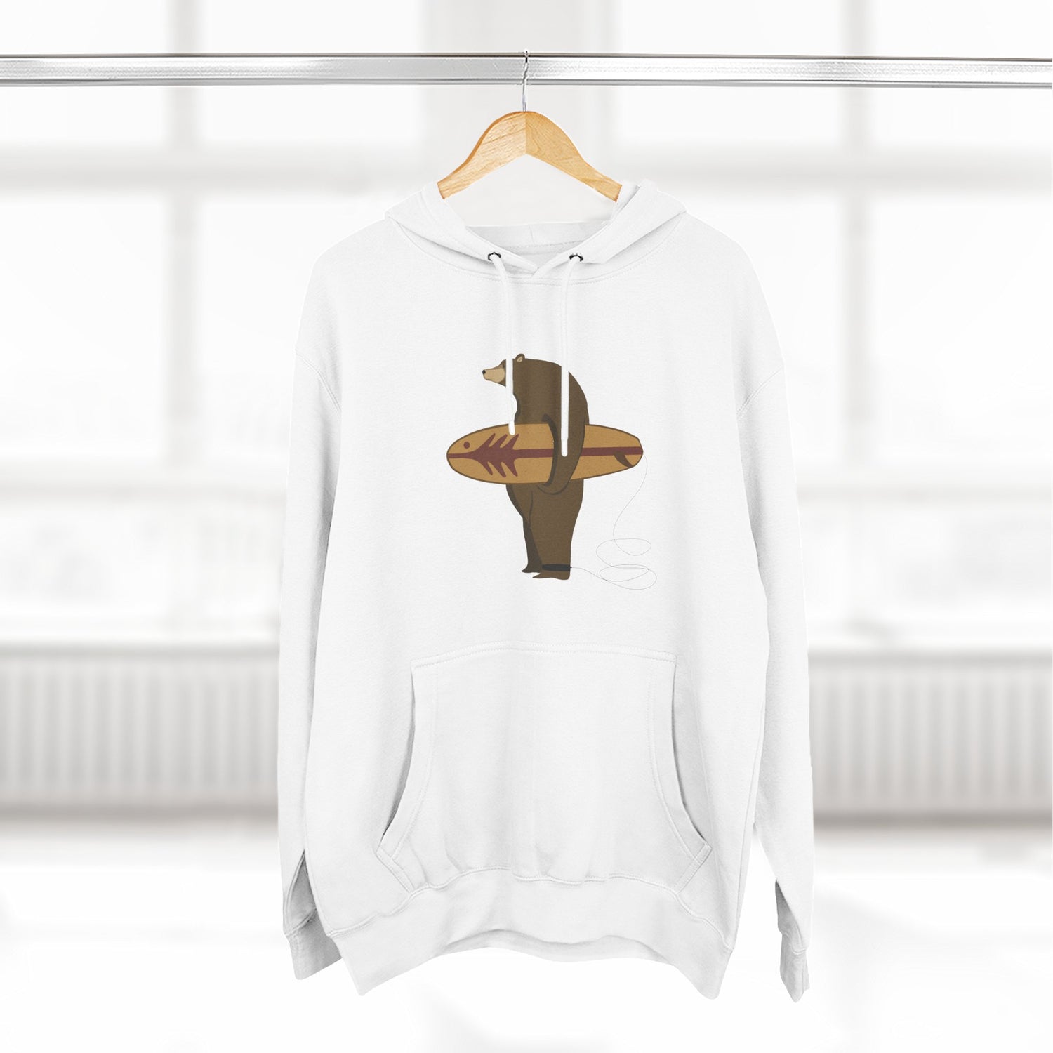 Surfing Grizzly Bear by Fabian Lavater Unisex - Pull-Over Cotton Blend Fleece Hoodie