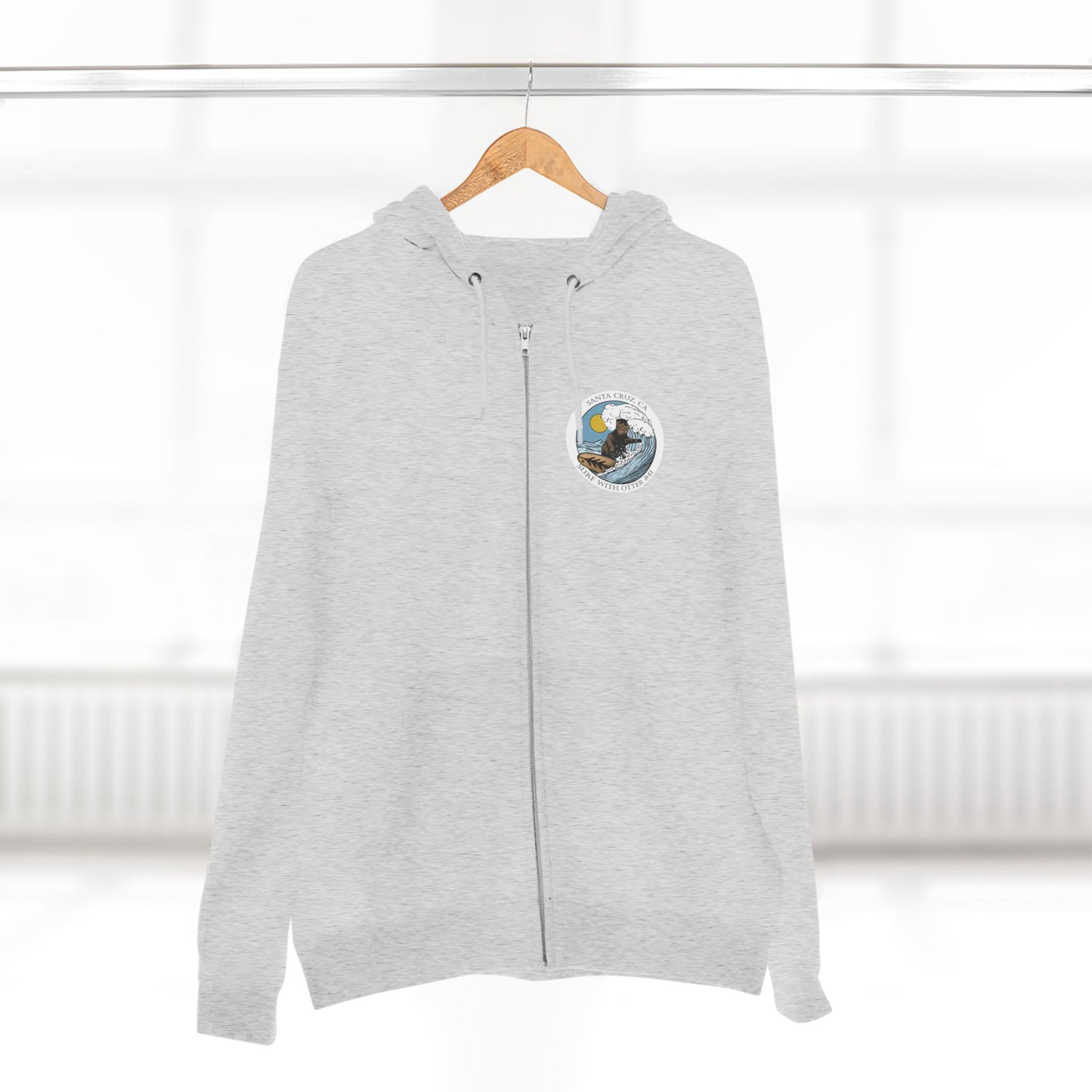 Surf with Otter 841 by Thiago Bianchini Unisex - Zip Cotton Blend Fleece Hoodie