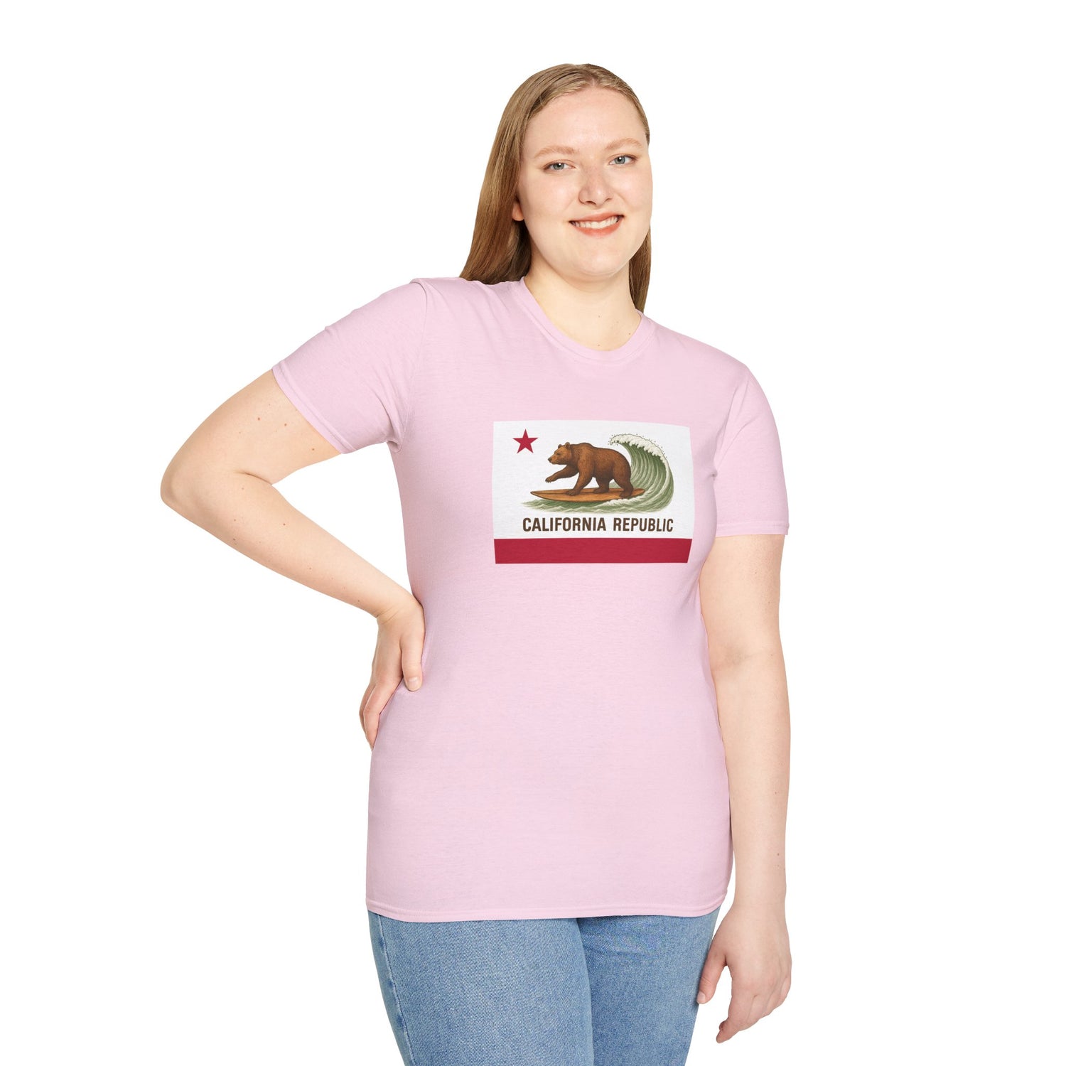 California Surfing Bear Flag Unisex - Soft Style U.S. Cotton T-Shirt