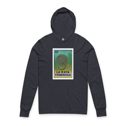 Stingray Lotería Unisex - Cotton Hooded Long Sleeve Hooded T-Shirt (La Raya Venenosa)