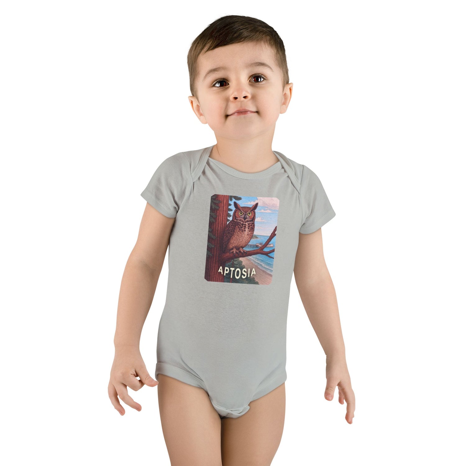 Aptos California Aptosia Owl - Baby Short Sleeve 100% Cotton Onesie